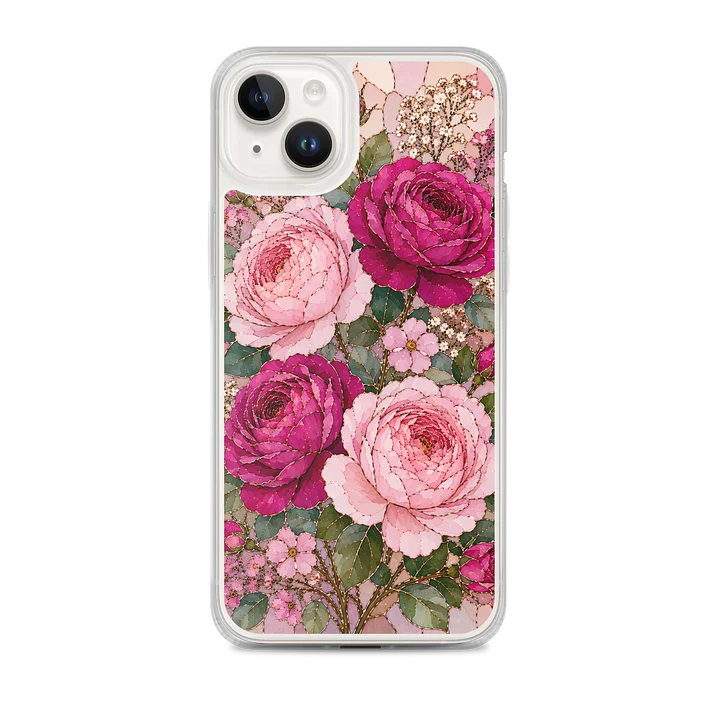 Magenta And Blush Pink Garden Roses Mosaic Premium Soft Silicone iPhone Case - MagSafe Compatible product image (1)