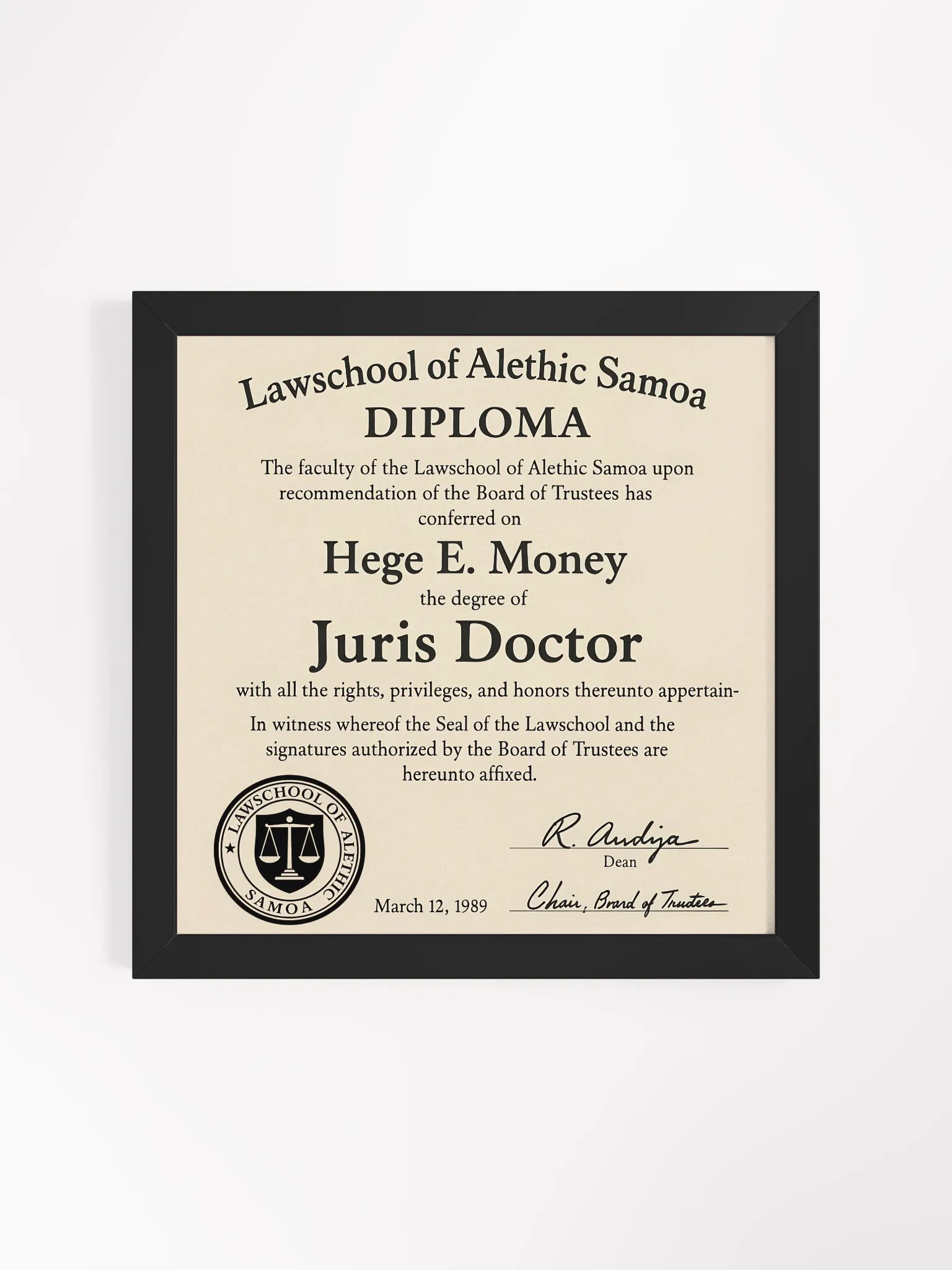 Mr. Hege's Law School Diploma product image (1)