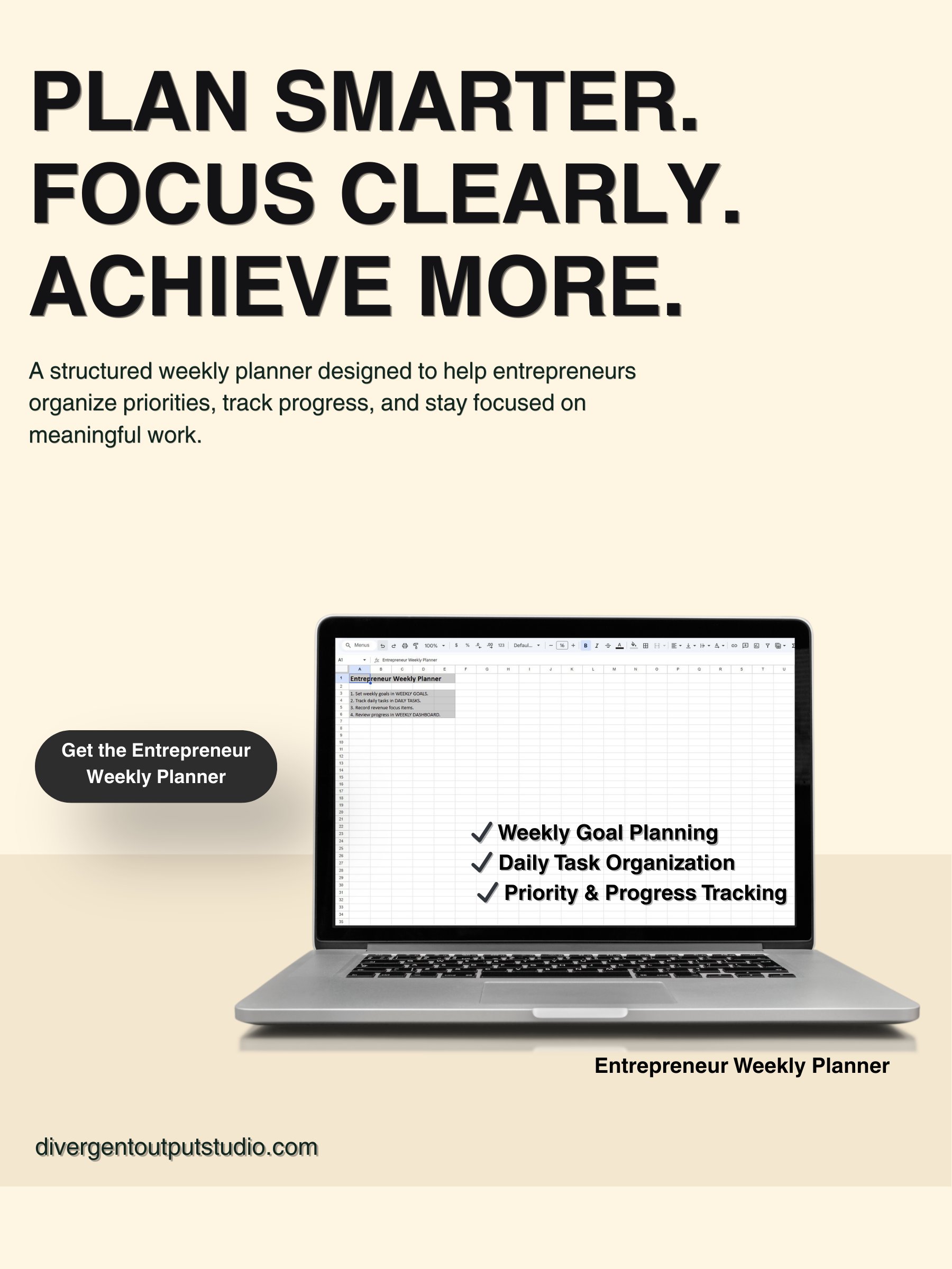 Entrepreneur Weekly Planner — Google Sheets Template by Divergent Output Studio product image (1)