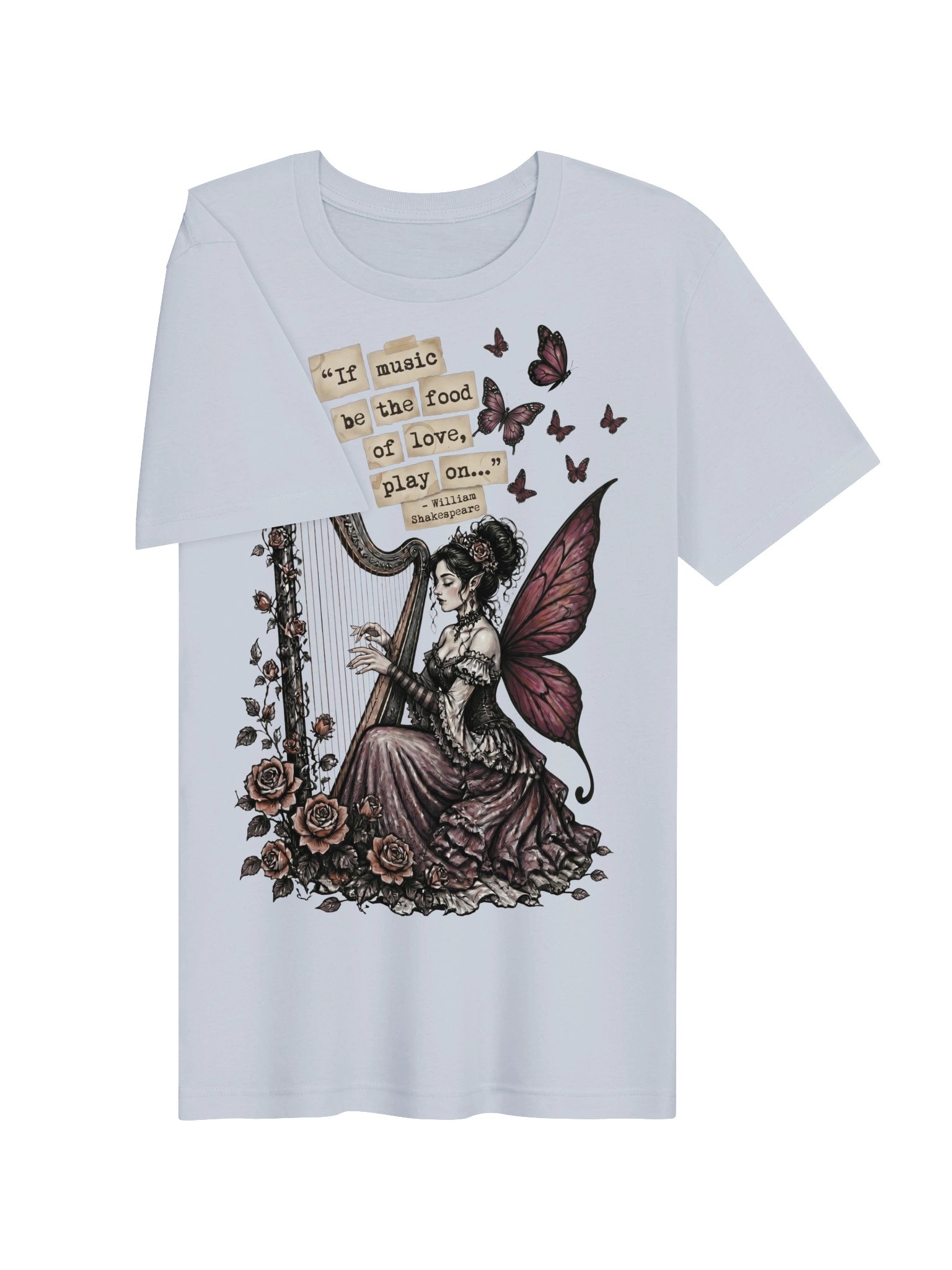 Shakespeare Quote Shirt for Music Lovers, Victorian Fairy Harp Tee product image (4)