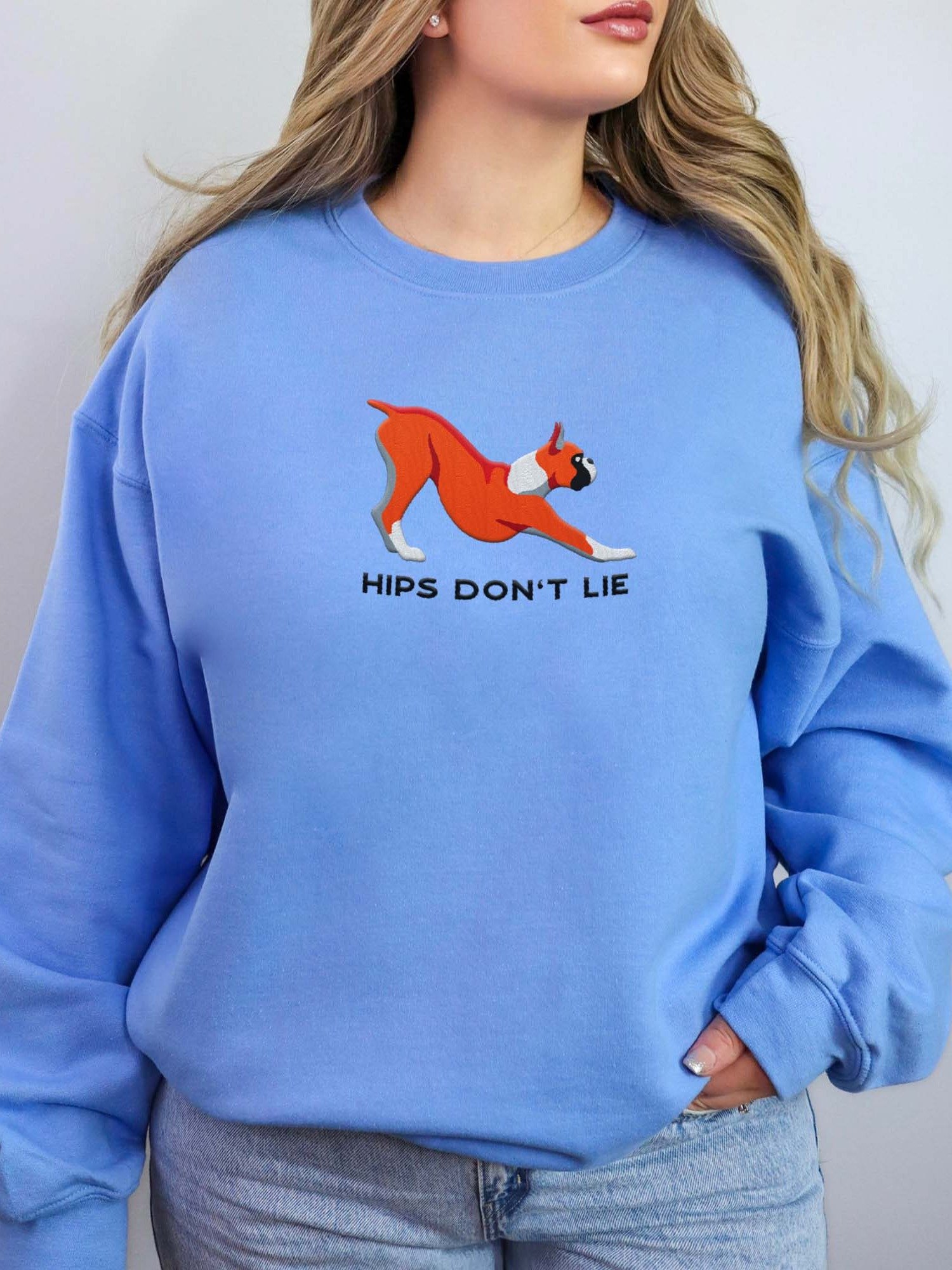 Hips Don't Lie Sweatshirt (Embroidered) of a Boxer(Red, Cropped Ears) product image (1)
