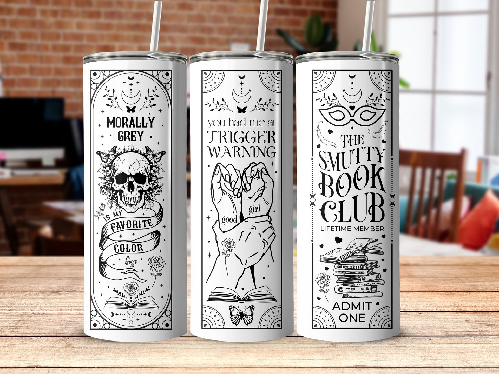 Smutty Bookish Dark Romance Reader SVG PNG, 20oz Skinny Tumbler Wrap, Witchy Tarot Seamless Full Wrap Sublimation Design, Digital Download product image (5)