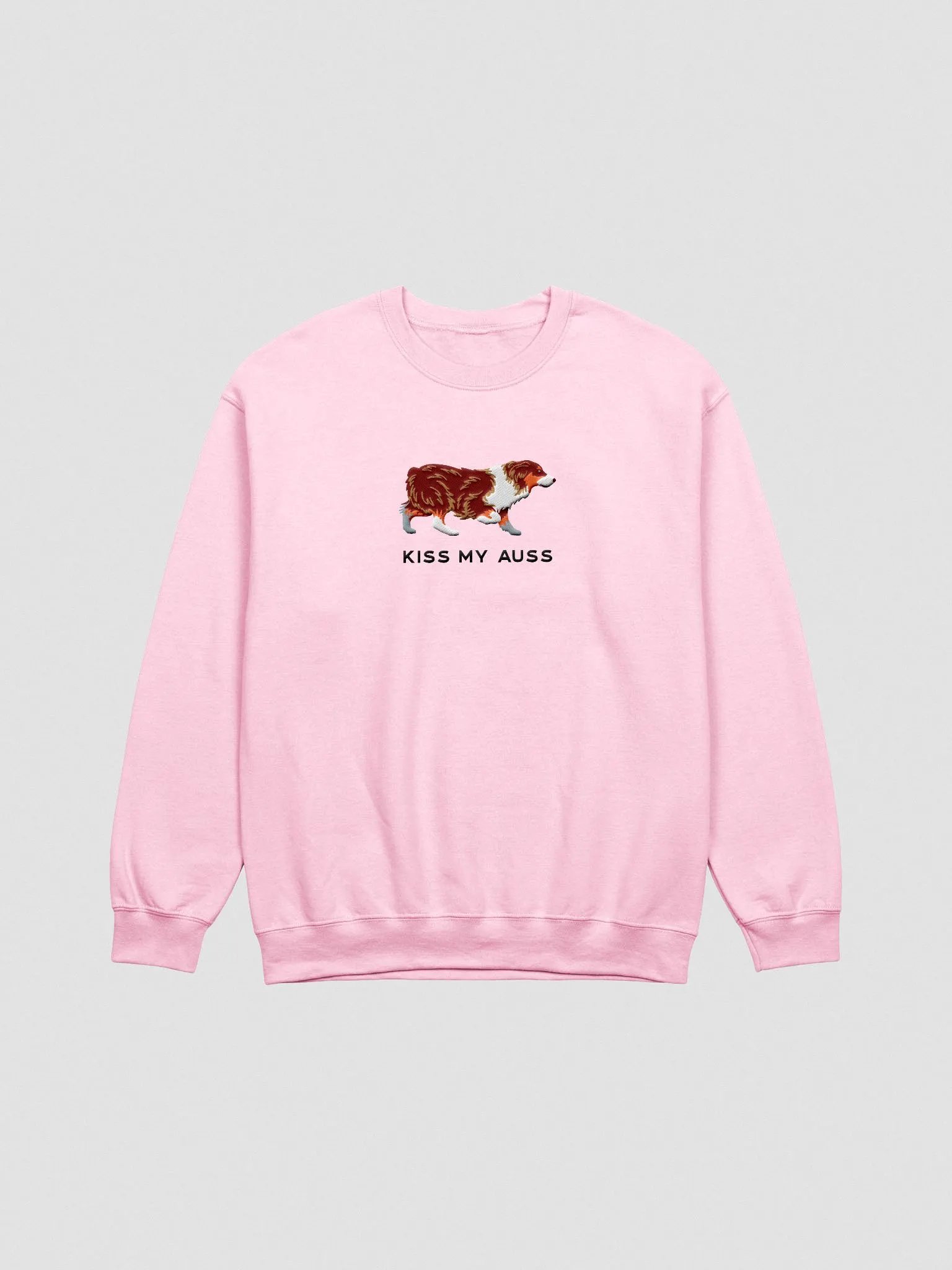 Kiss My Auss Sweatshirt (Embroidered) of an Australian Shepherd(Red Tricolor) product image (4)