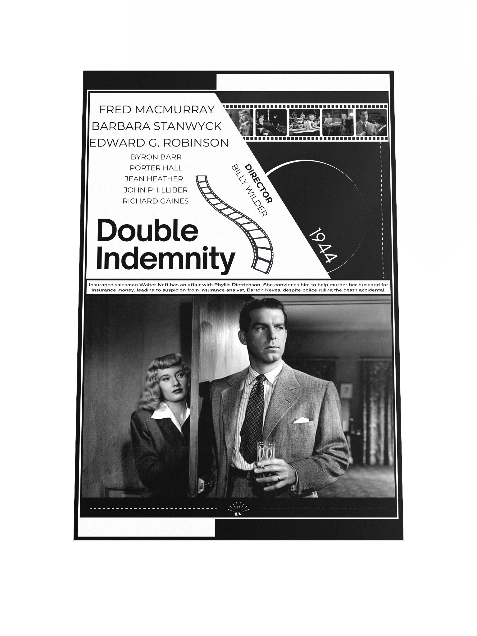 Double Indemnity with Barbara Stanwyck and Fred MacMurray 1944 | Movie Poster | 12x18 Wall Art product image (1)