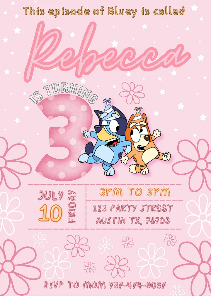Digital Bluey Pink Birthday Invitation- Canva - 1-10 numbers product image (2)