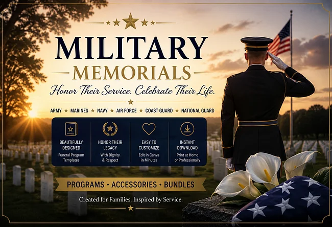 Military &amp; Veteran Celebration of Life &amp; Funeral Program Templates 