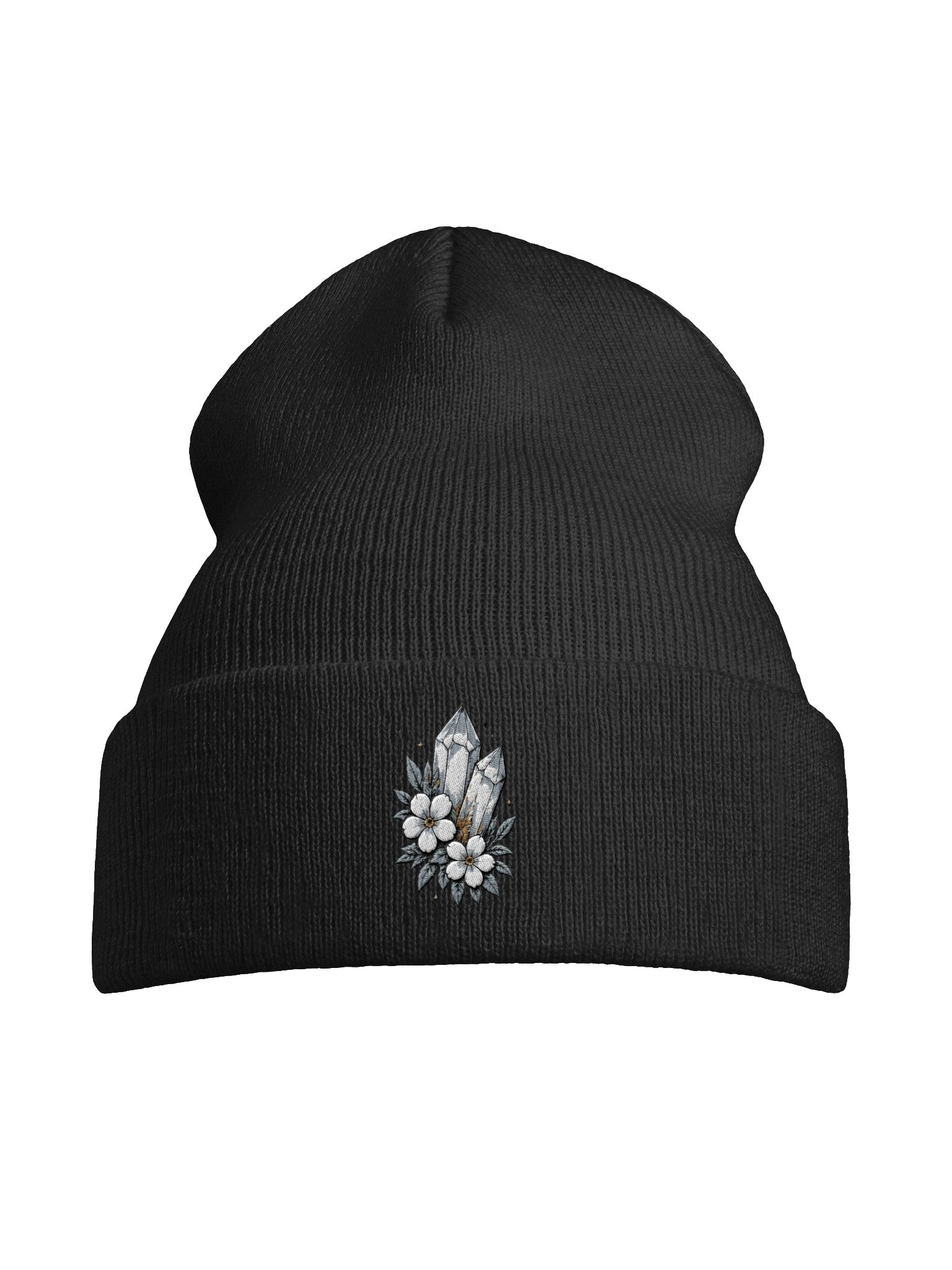 Crystal Bloom Embroidered Beanie | Botanical Crystal Cuffed Hat product image (70)