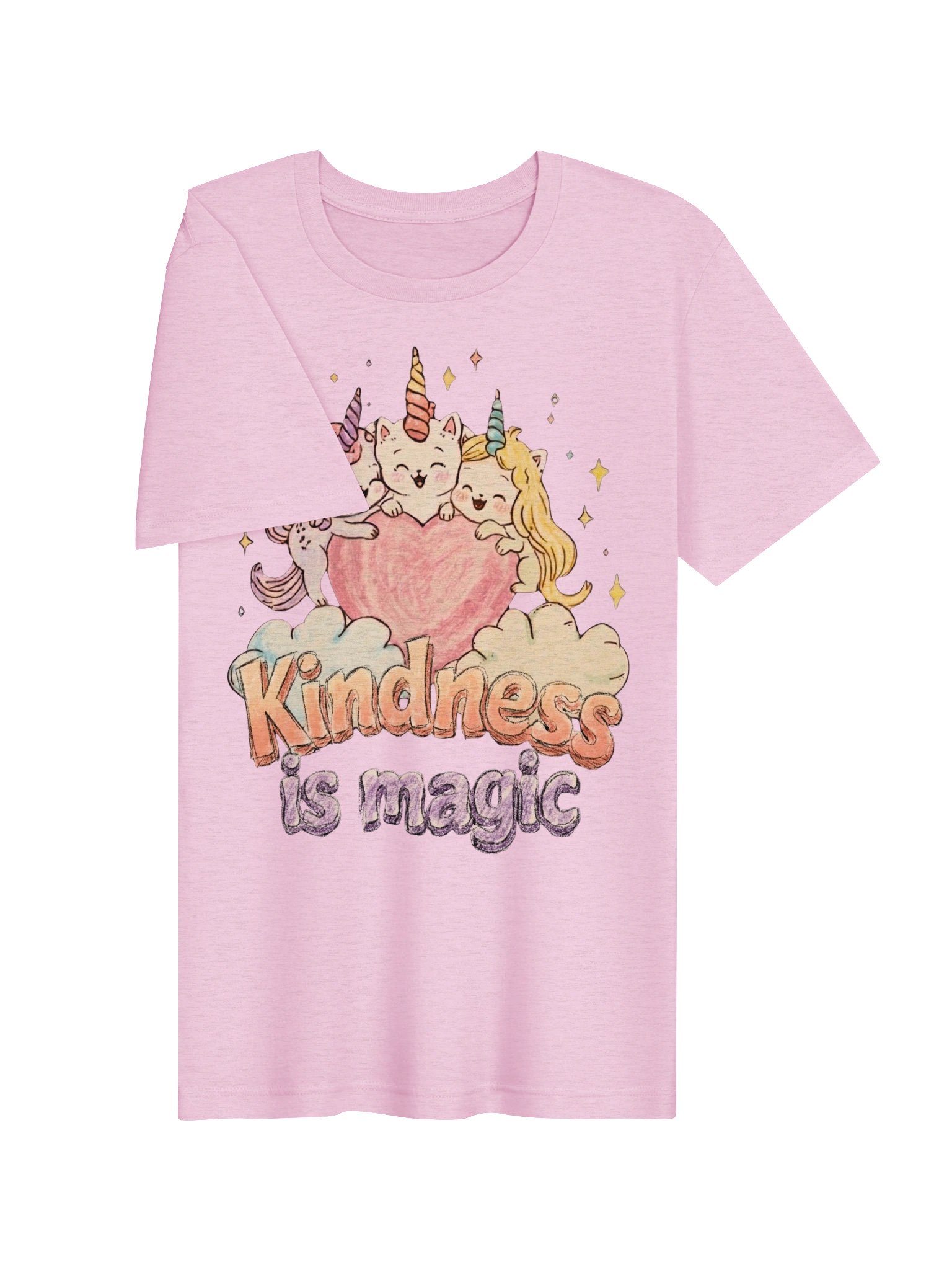 Kindness Is Magic Shirt, 80s-Inspired Cartoon Unicorn Cat Tee, Retro Pastel Rainbow Shirt product image (130)