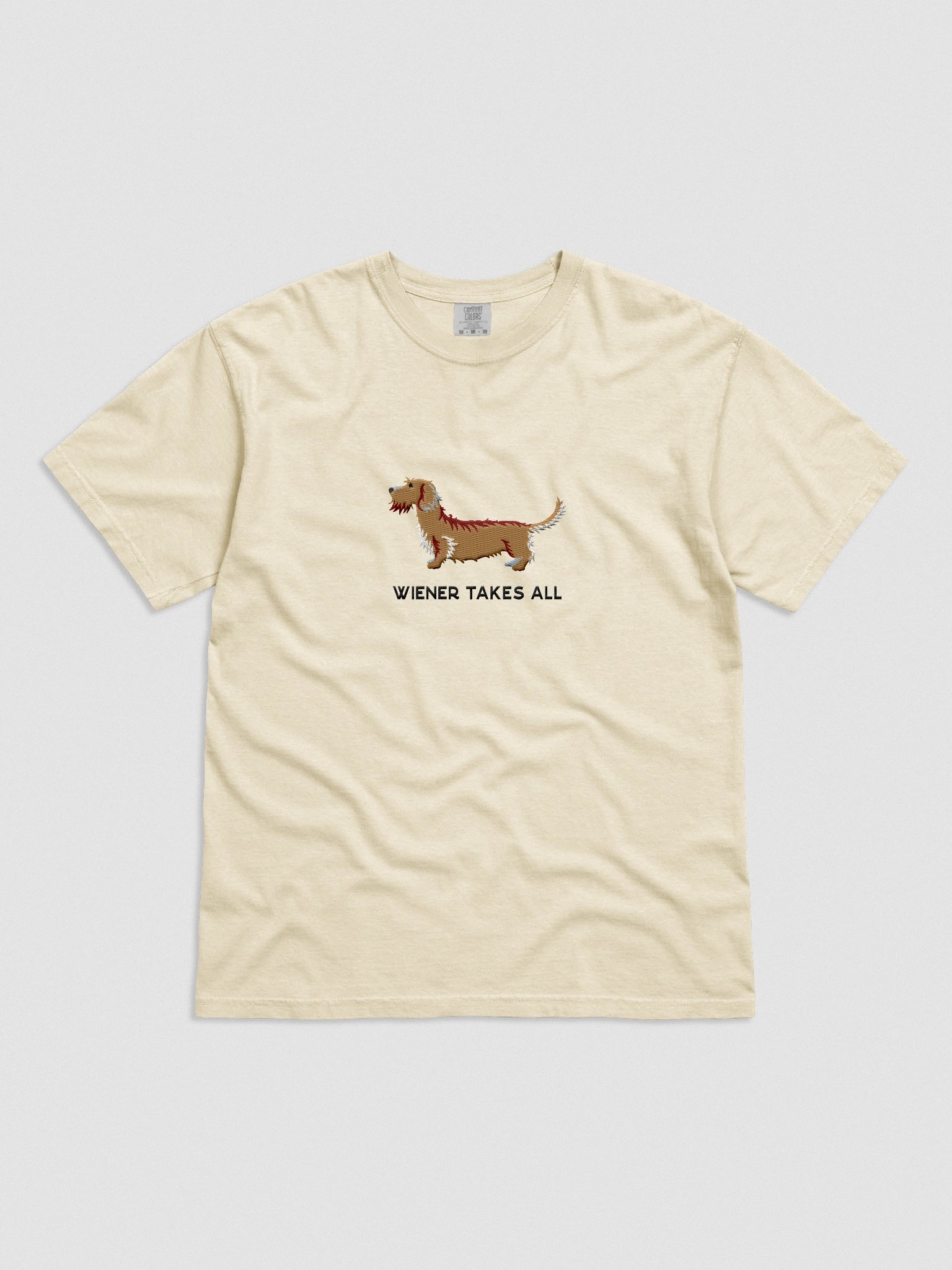 Wiener Takes All T-Shirt(Embroidered) of a Wirehaired Dachshund(Tan) product image (4)