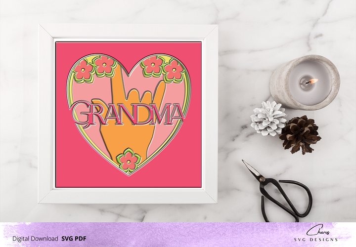 3D I Love You Grandma SVG in ASL Layered Shadow Box Design product image (1)