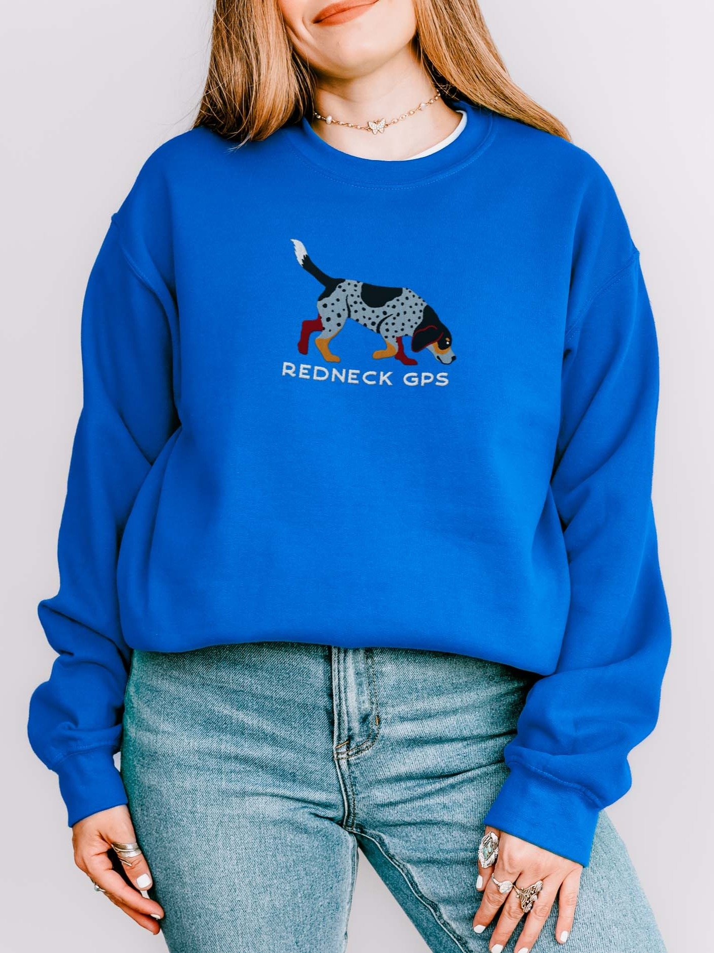 Redneck GPS Sweatshirt (Embroidered) of a Beagle(Bluetick) product image (1)