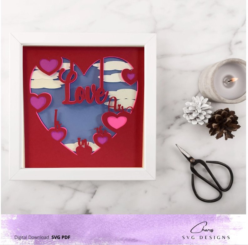 3D Love Is In The Air Valentine SVG Layered Shadow Box Design product image (7)