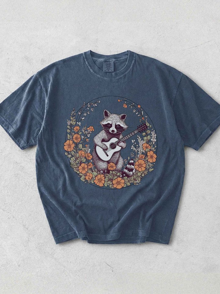 Raccoon Guitar Shirt – Cute Woodland Animal Floral Graphic Tee product image (1)