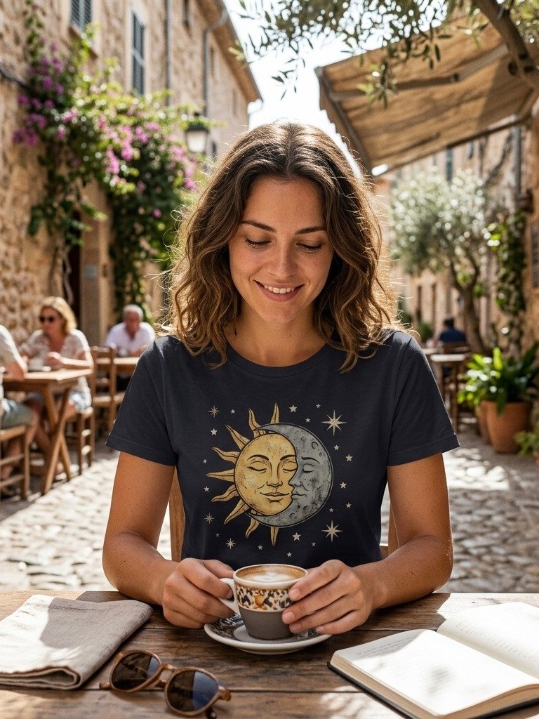 Camiseta Vintage Sol y Luna para Mujer | Camiseta Gráfica Boho Celestial product image (3)