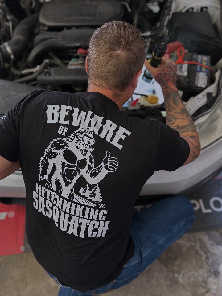 Beware of Hitchhiking Sasquatch Black T-Shirt product image (1)