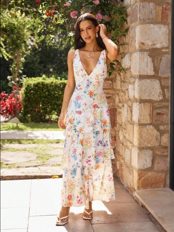 Floral Print Halter Backless Maxi Dress | Boho Lace-Up Tie Back | ADLEST product image (3)