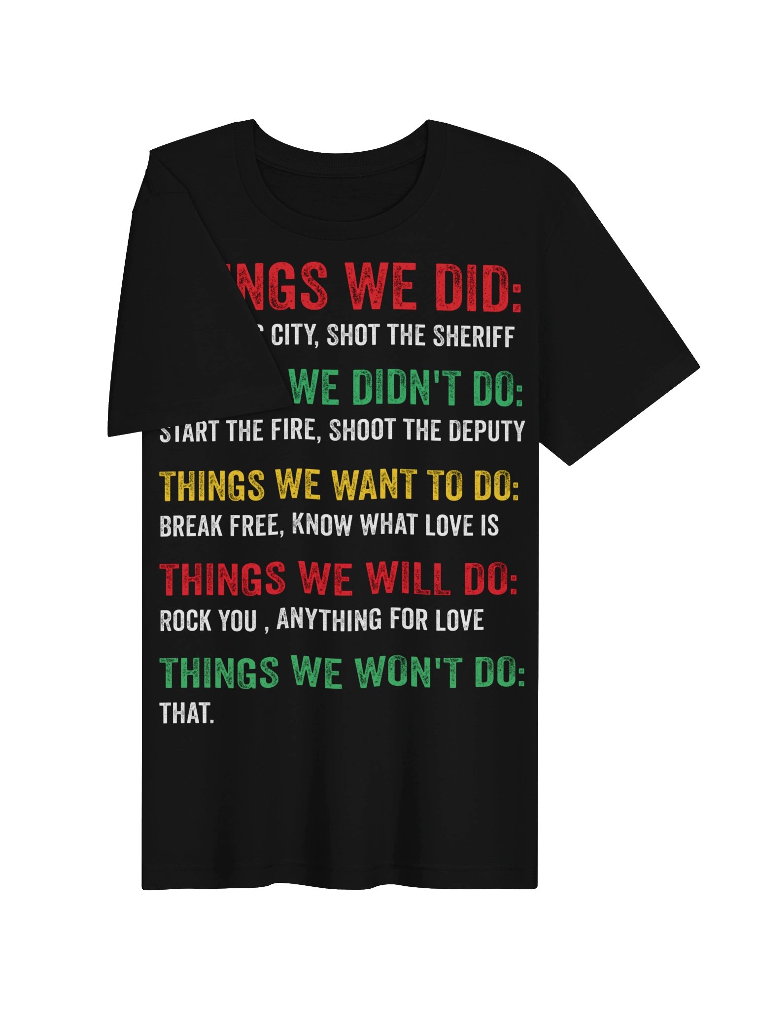 Retro Vintage Things We Did Didn't Want Will Won't Do Sarcastic Music Checklist Classic Song Lyrics T-Shirt product image (27)