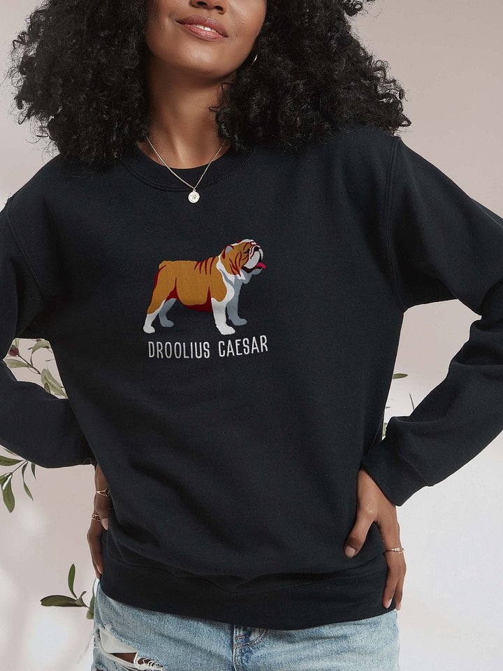 Droolius Caesar Sweatshirt (Embroidered) of an English Bulldog(Tan & White) product image (2)