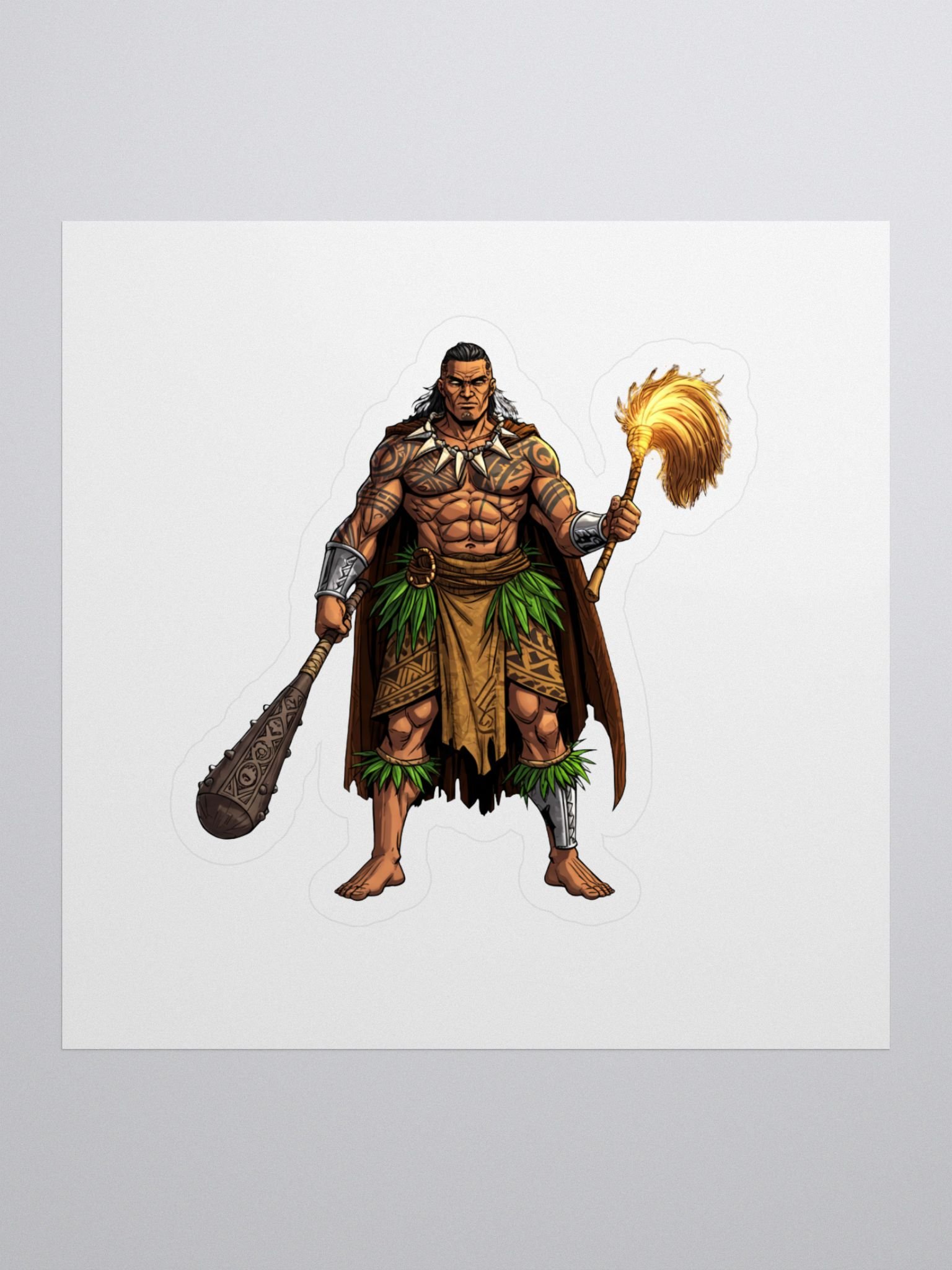Samoan Matai Warrior Sticker – Polynesian Tribal Chief Tattoo Art Kiss Cut Sticker product image (1)