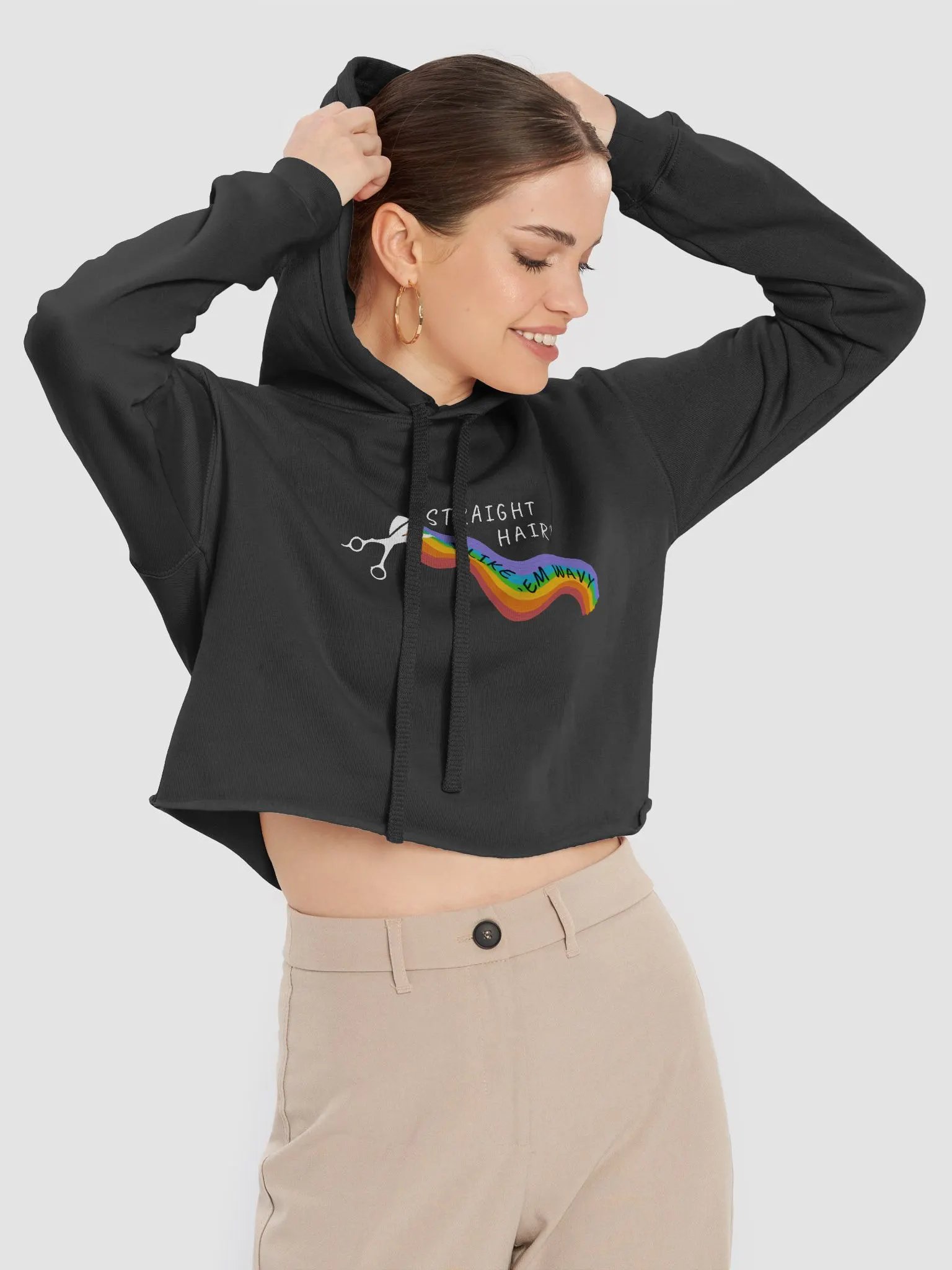 Straight Hair? I like 'em wavy! Pride Crop Hoodie product image (5)