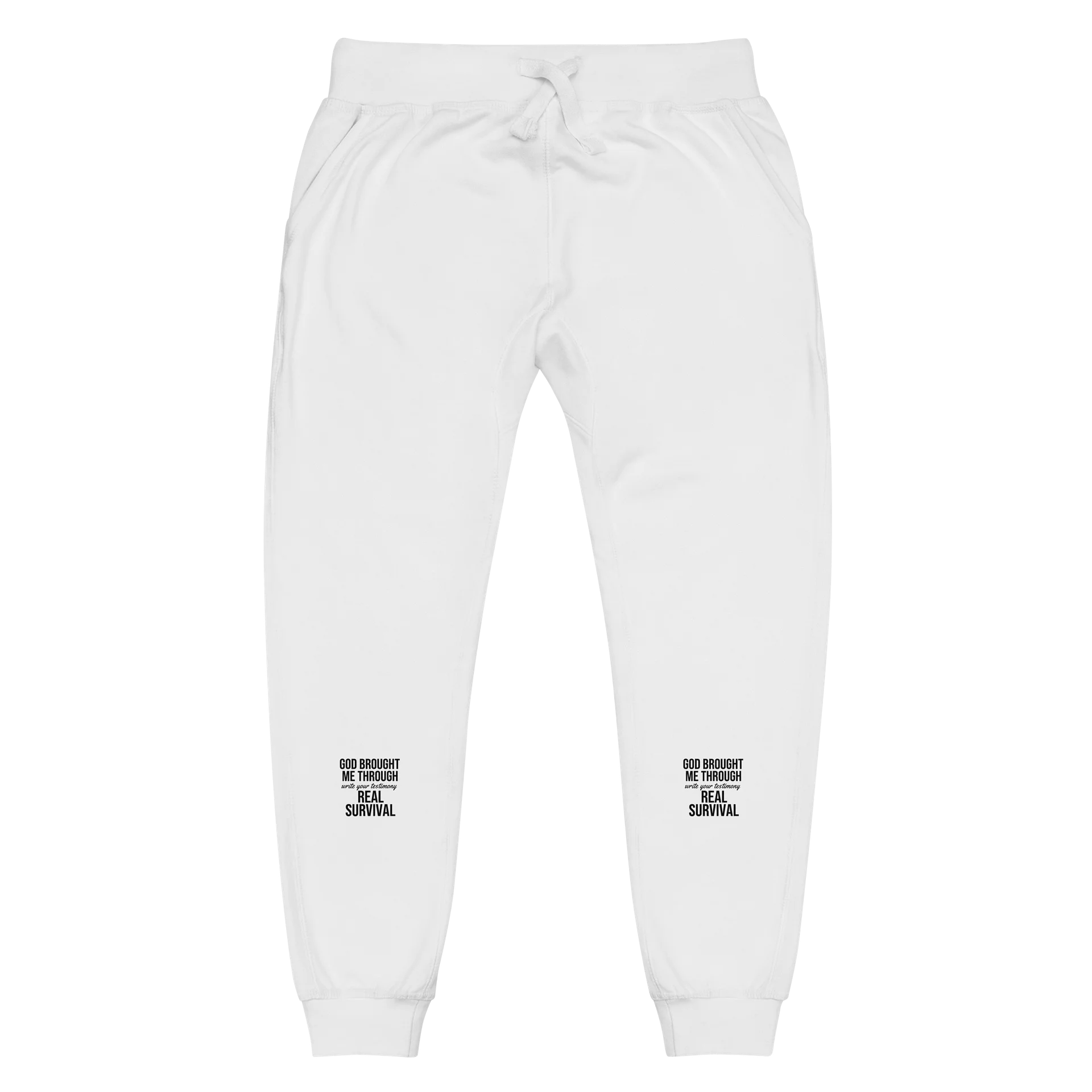 God Brought Me Through “Real Survival” White Joggers | GBMT Signature Edition product image (1)