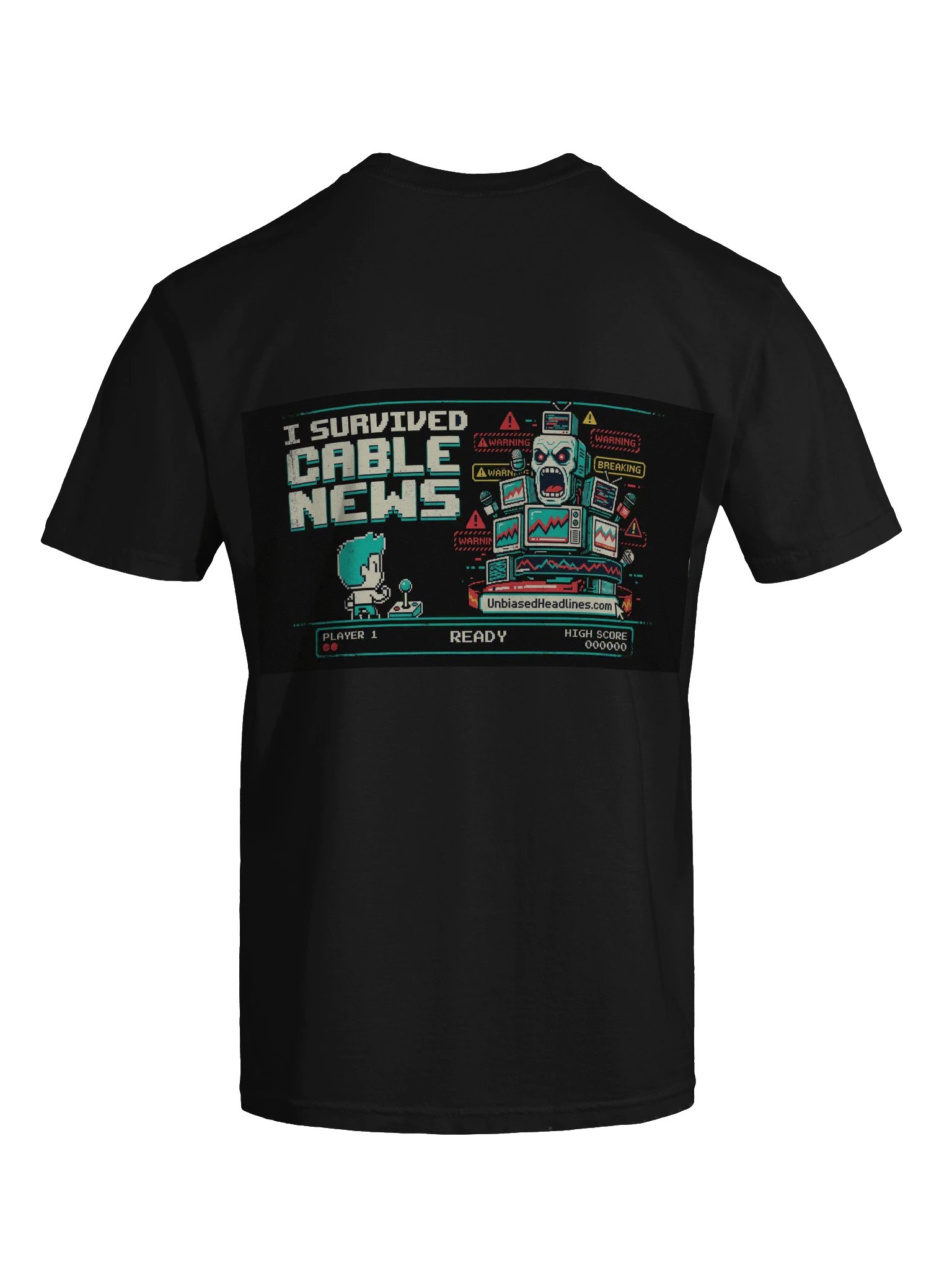 I Survived Cable News (Arcade) Tee - Back Print with Pocket Logo product image (7)