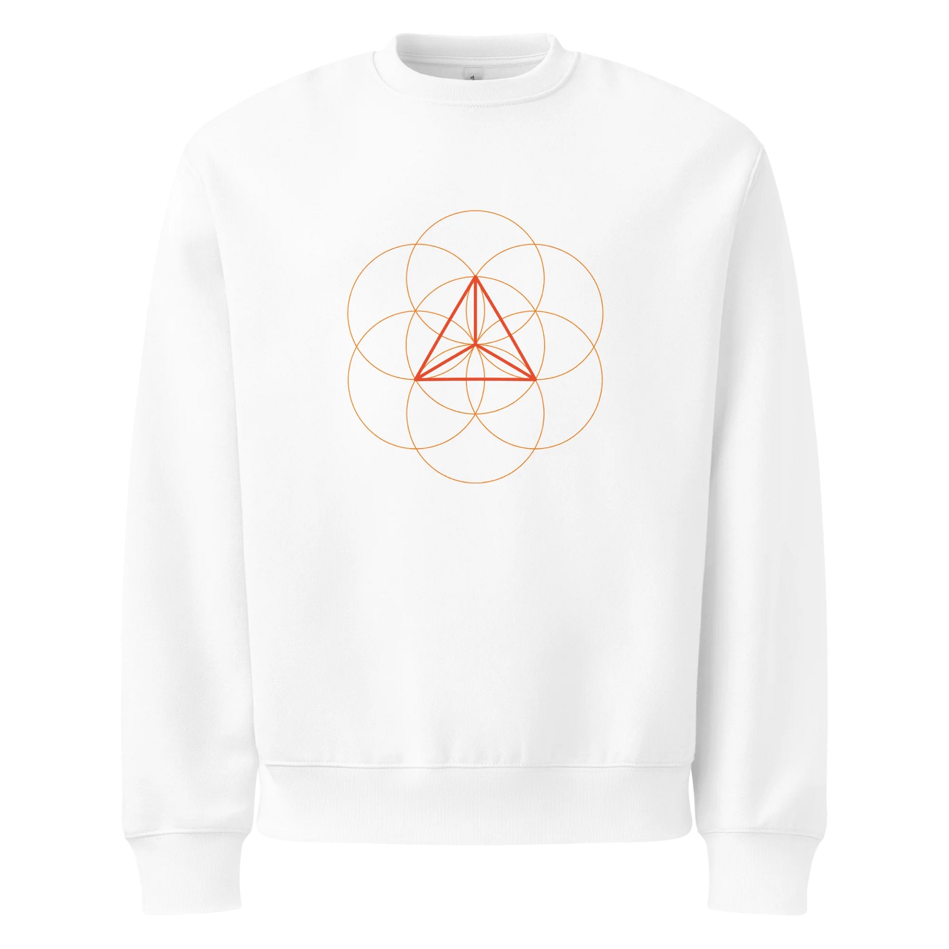 White Sweater – Red-Orange Tetrahedron (Centered Front & Upper Back Print) product image (1)