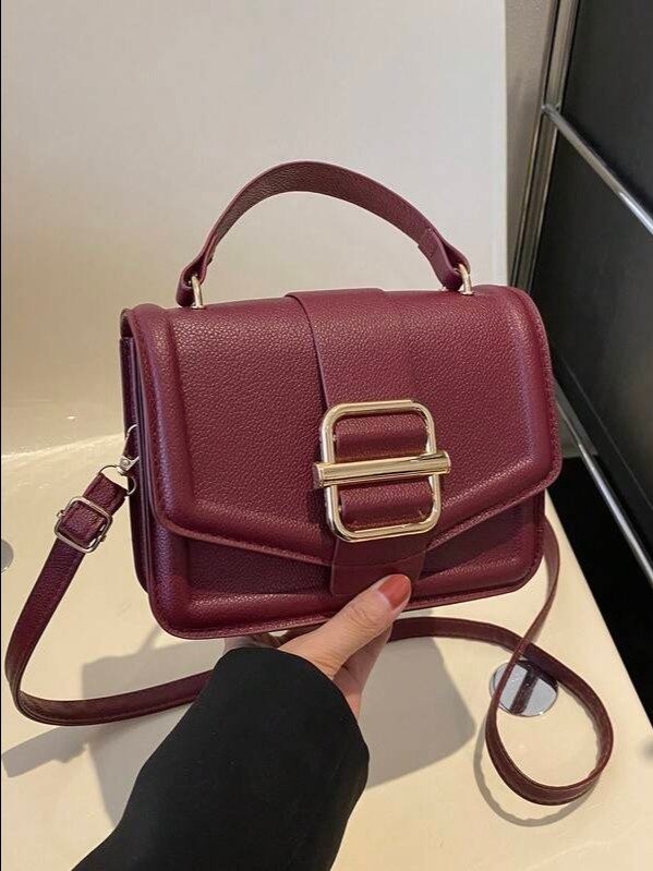 Burgundy Mini Square Flap Bag Metal Buckle | ADLEST product image (1)
