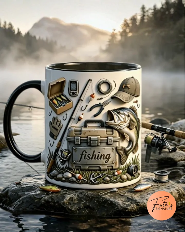 Ceramic Coffee Mug with Fishing-Themed Design - Reusable Suitable for Coffee & Tea, Fishing Rod & Scale Patterns, Cup Gift for Anglers, Fishermen, Fishing Enthusiasts, for, Office, Travel Use product image (1)