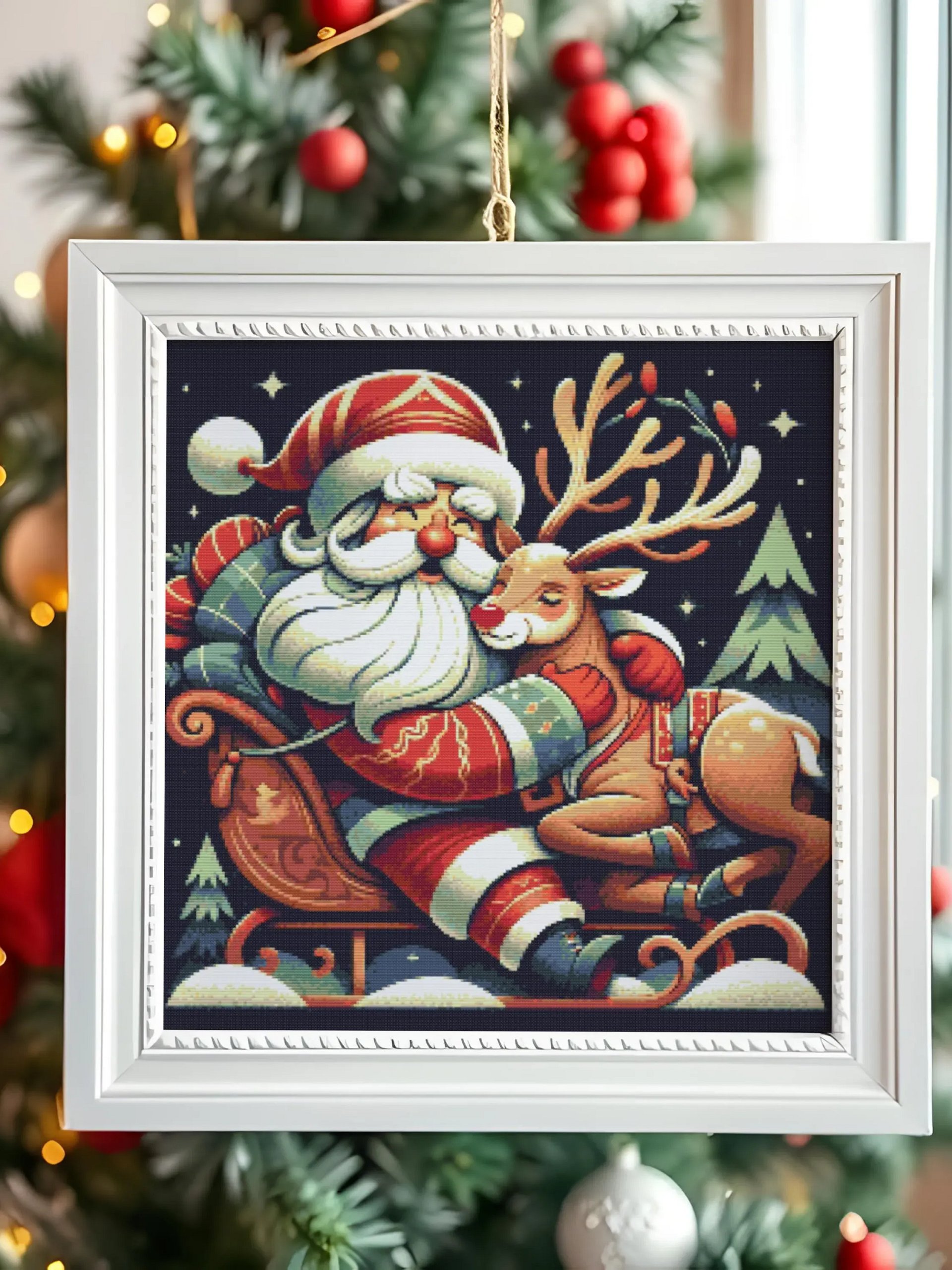 Santa Hugging Young Rudolph Cross Stitch Pattern product image (6)