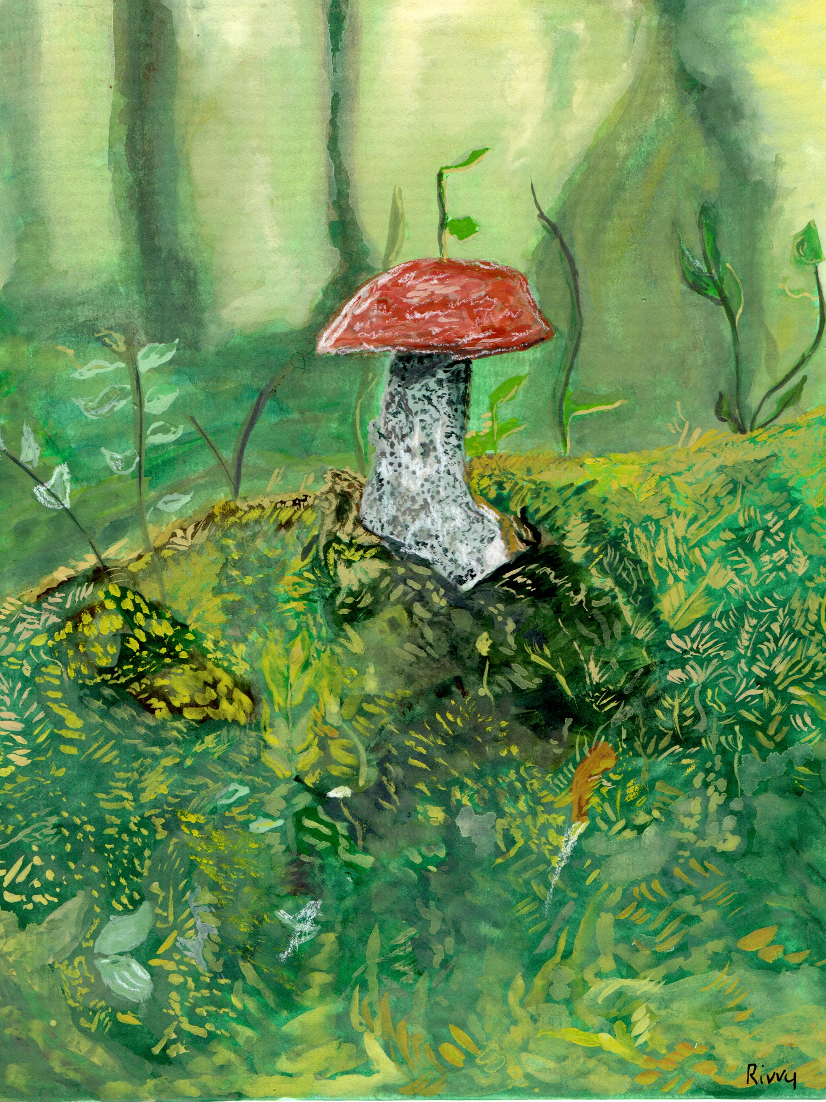 Mushroom in Forest Painting - Physical Product product image (1)