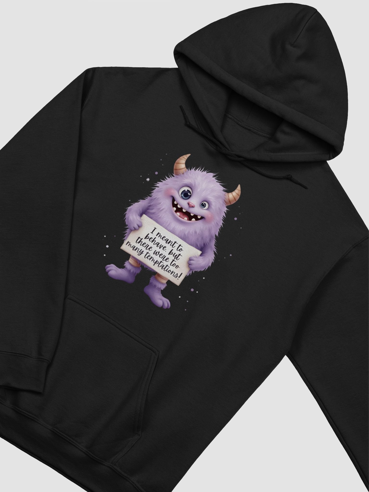 "Too Many Temptations" Purple Monster Hoodie | Cozy Sarcastic Humor Sweatshirt | Funny Confession Pullover product image (3)