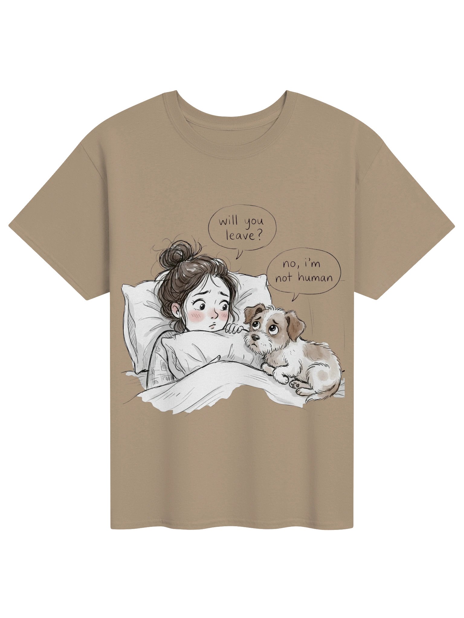 girl and puppy illustration Tee | comic speech bubble "no, I'm not human" product image (72)