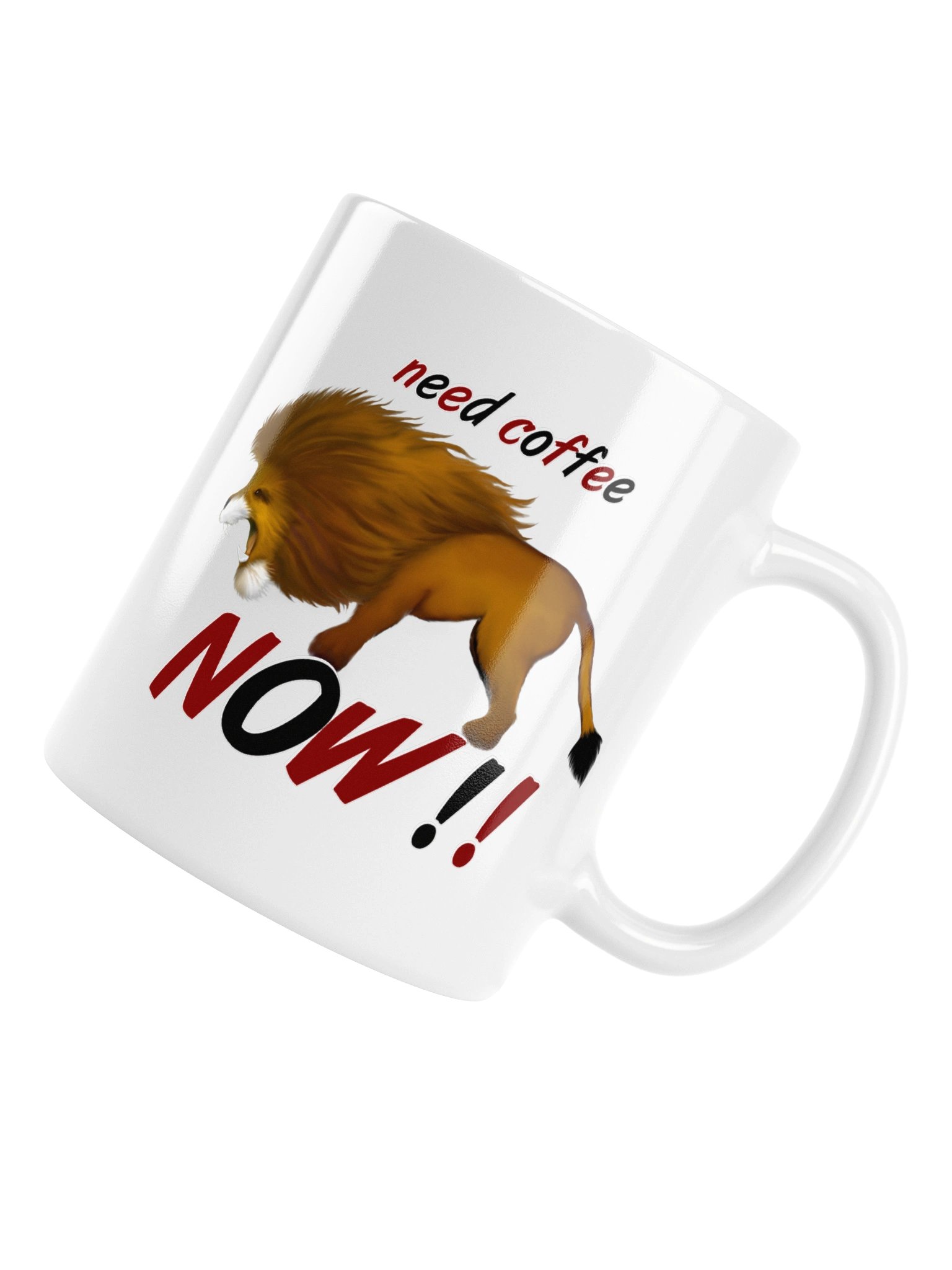 Lion "Need Coffee NOW" White Glossy Mug product image (5)