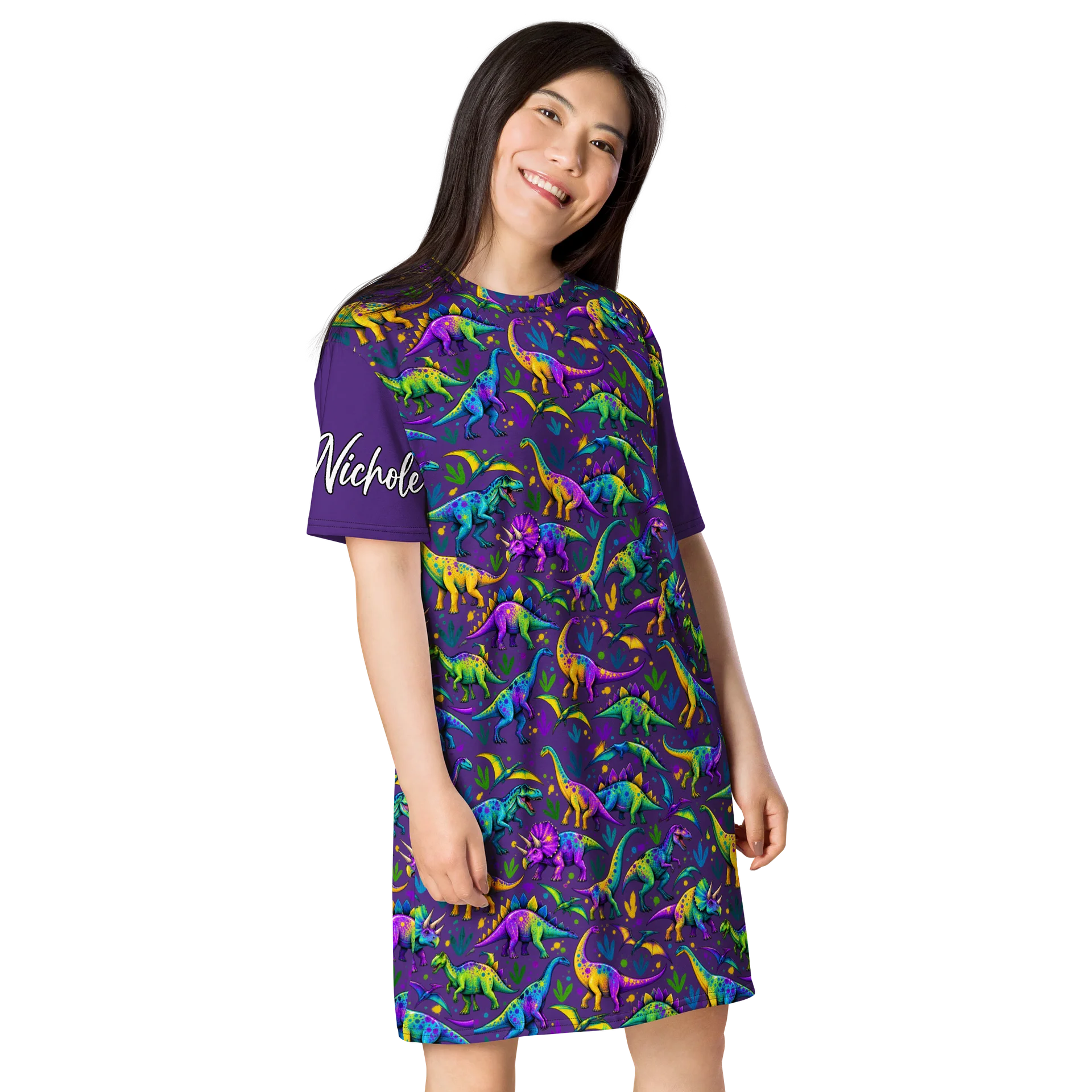 Neon Dino Party T-Shirt Dress product image (4)