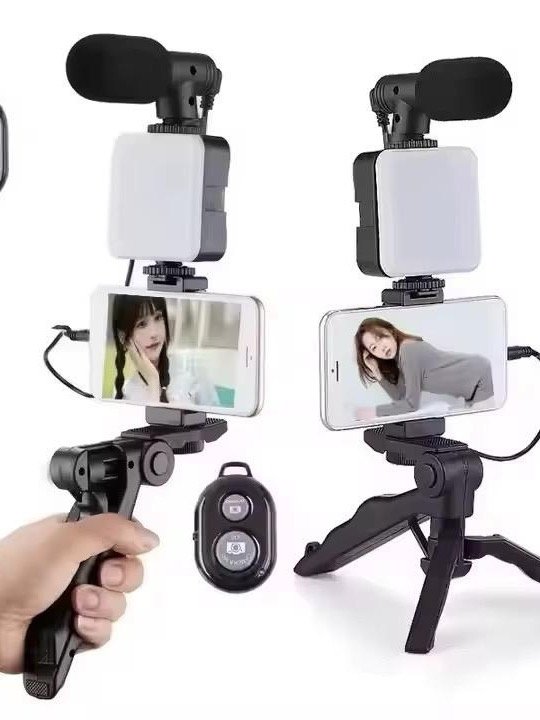 TikTok Vlogging Creator Kit, Rechargeable LED Selfie Light with 360-Rotation Mobile Tripod, Automatic Facial Tracking Cellphone Holder, Wireless Microphone, Remote Control, Stabilizer, Grip, Portable product image (2)