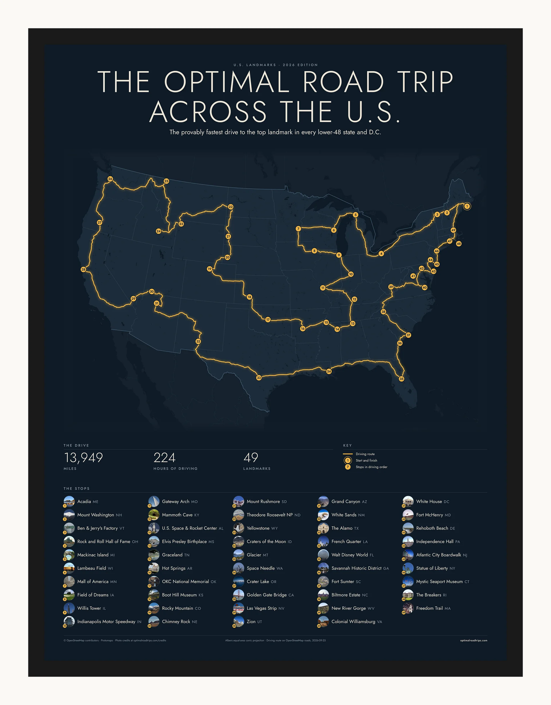 U.S. Landmarks 2026, Midnight, 18 x 24 in, black-framed poster product image (1)