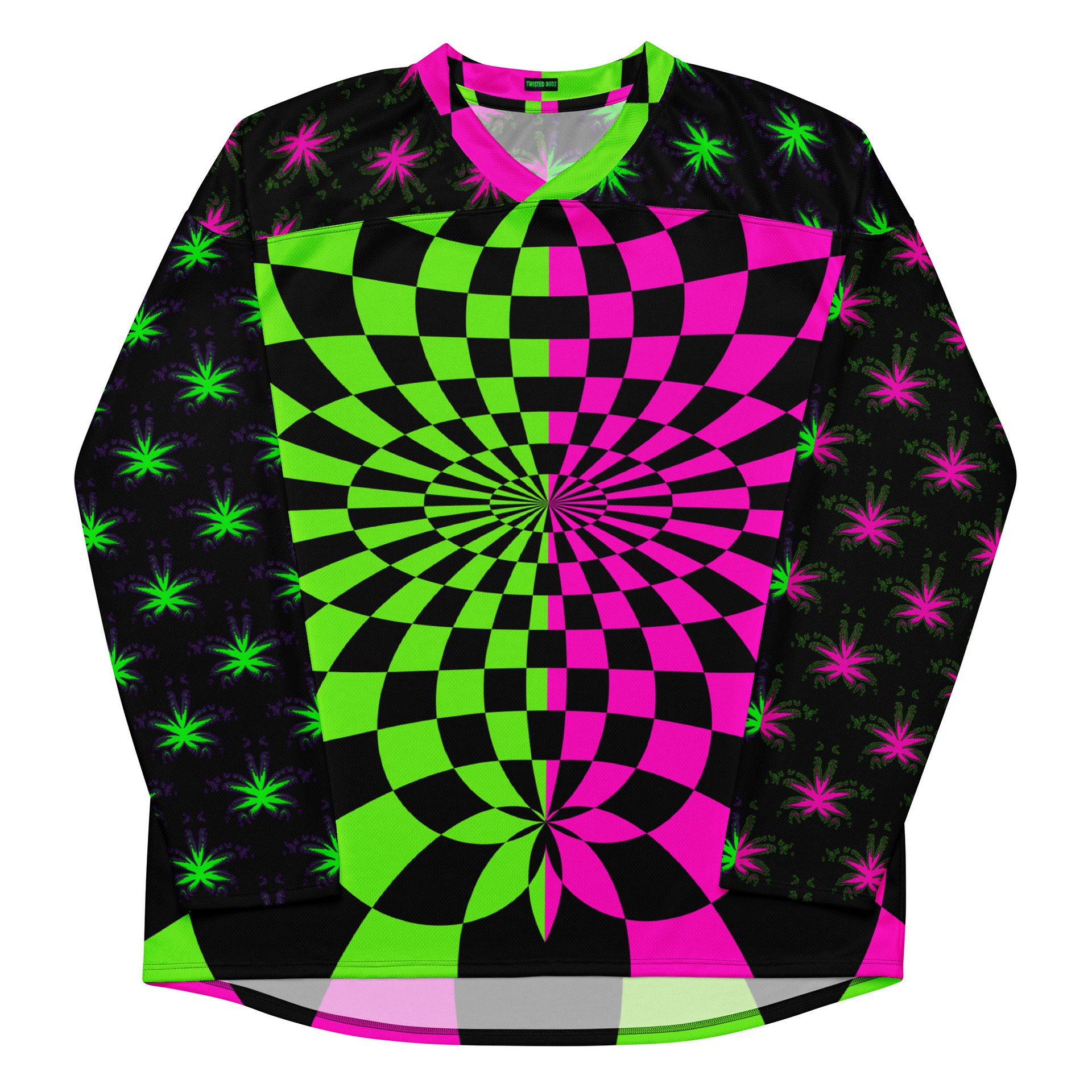 Weed Rave Hockey Jersey, EDM Stoner Shirt, Neon Y2K Clothes, Trippy Checker Cannabis Raver Wear, Pot Leaf Psychedelic Music Festival Fashion product image (2)