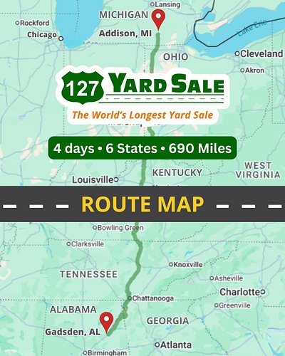 Only 1️⃣0️⃣ days until this year's #127YardSale officially begins! 🙌🎉🥳

Are you ready?

Explore the entire 690-mile route! Vi...