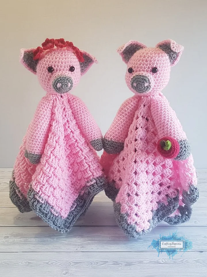 Pig Lovey Blanket Crochet Pattern - Baby Comforter Toy PDF Pattern - Crafting Happiness product image (1)