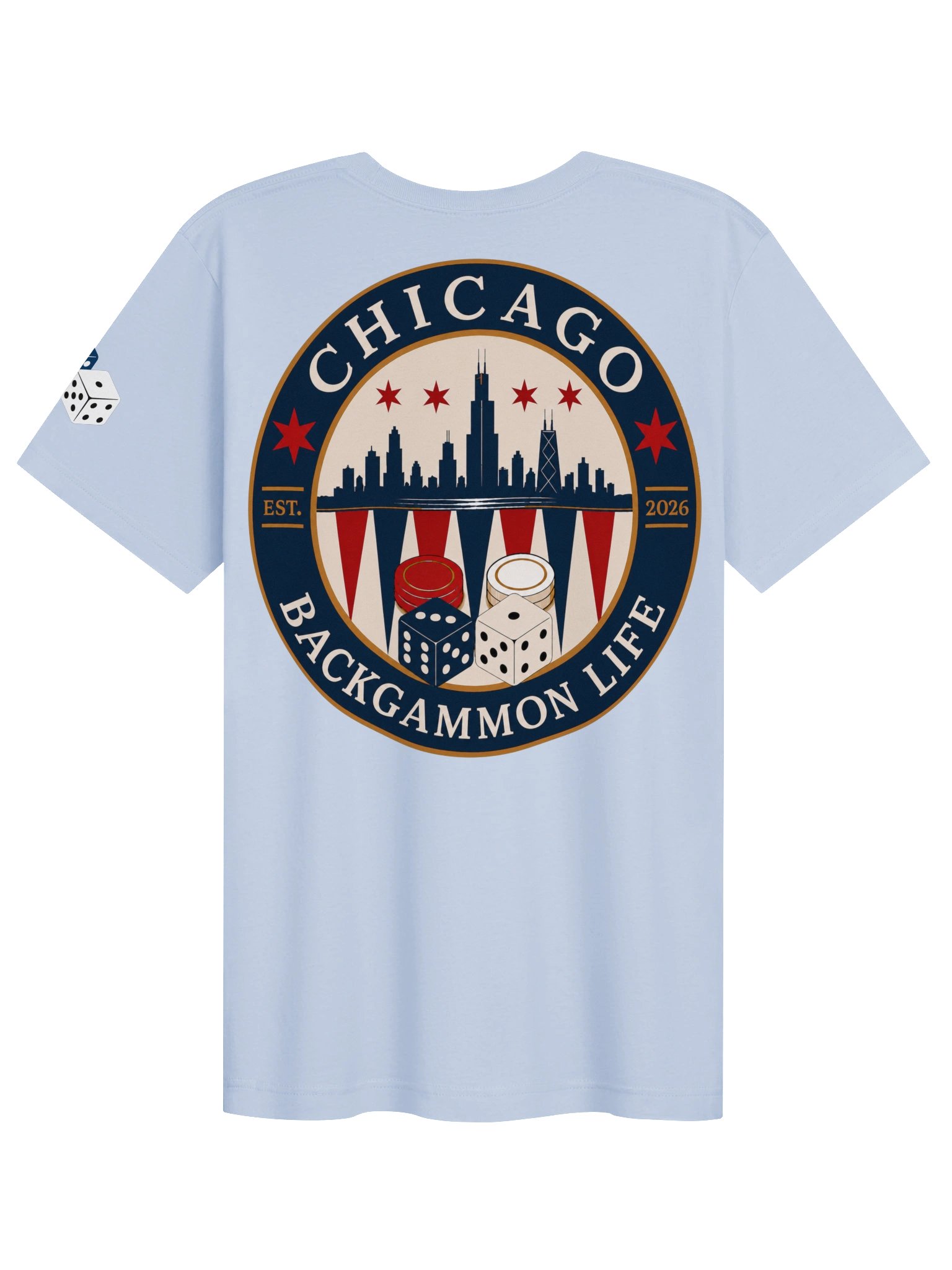 Chicago Backgammon Life Skyline Emblem Tee Blue product image (2)