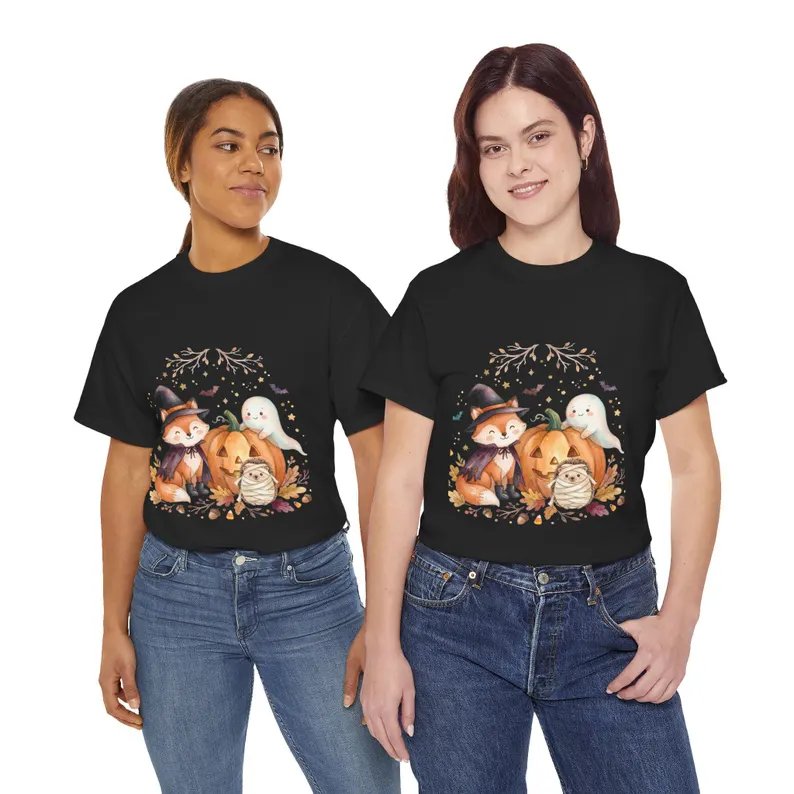 Cute Fox Witch, Ghost & Pumpkin Tee | Halloween Animal Costume Shirt product image (133)