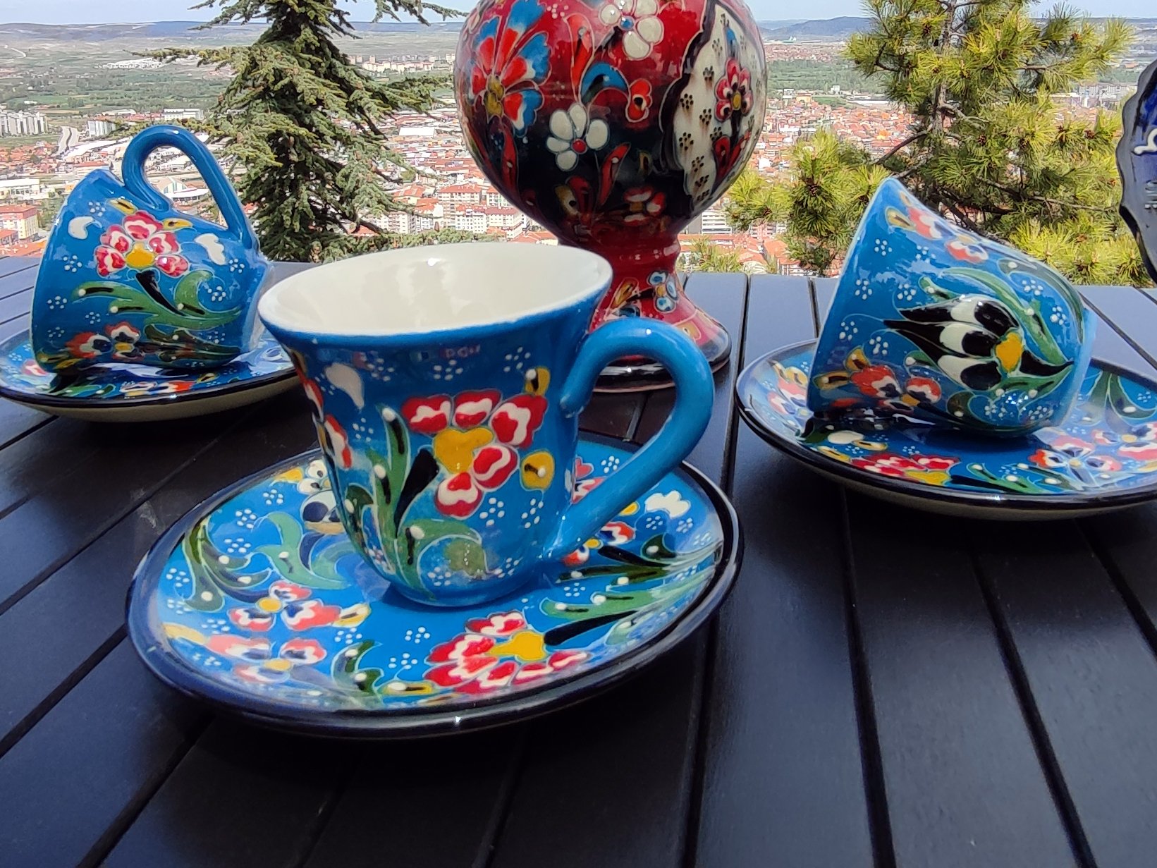 Coffee set of 6 pieces, Ceramic Turkish set (Red) — handmade pottery product image (4)