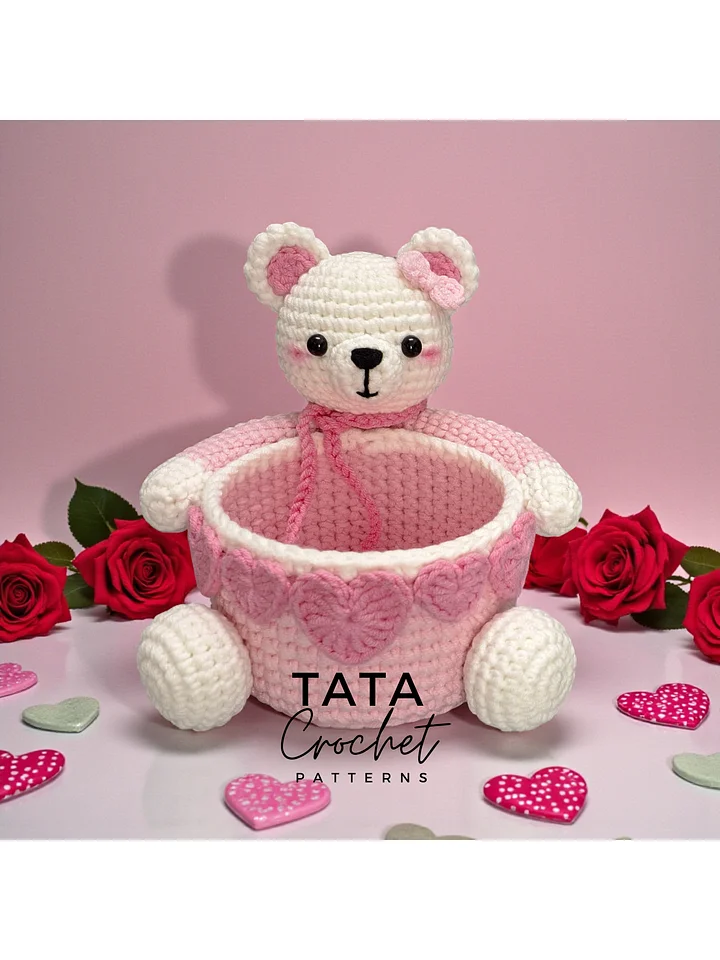 PDF Pattern -♡- Crochet Bear Basket Decorated with Hearts product image (2)