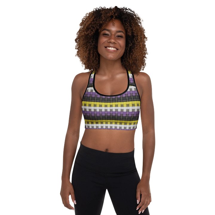 Non-binary Pride Plaid Padded Sports Bra product image (1)