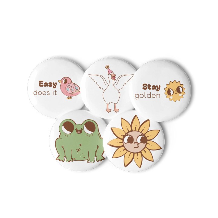 Whimzy Character Pin Set | Retro 70s Indie Game Buttons product image (2)