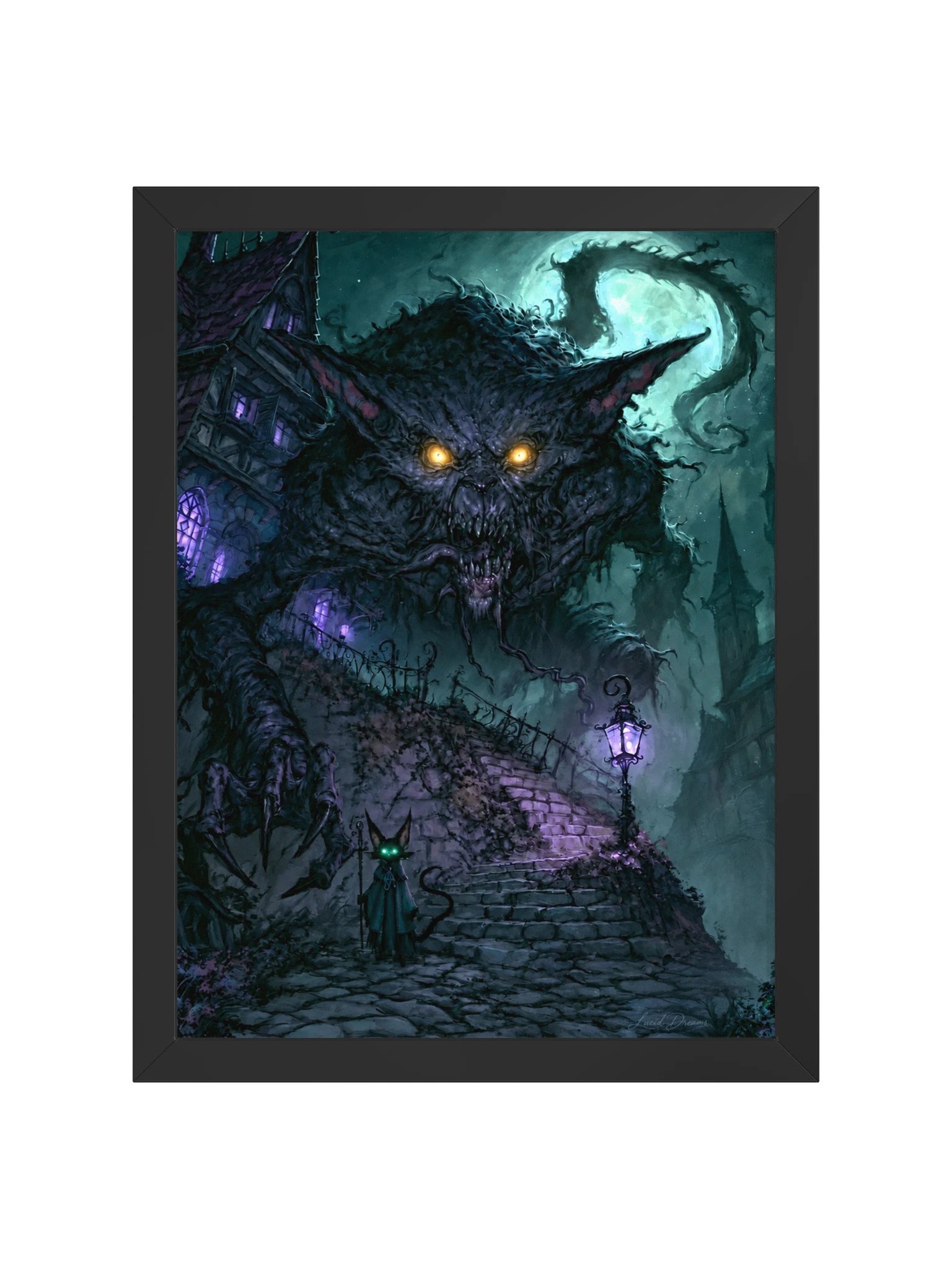 Moonlit Black Cat Framed Art Print — The Cat at the Edge of Midnight product image (5)