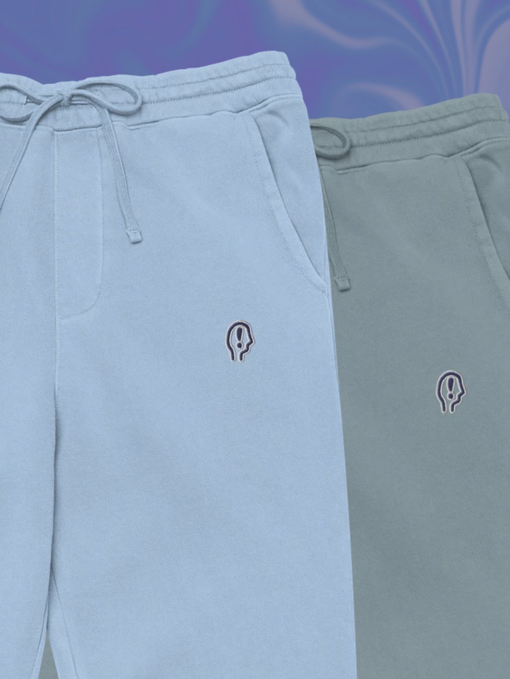 EXCLAIMING MENTALLY (navy and white thread) pigment dyed sweatpants product image (1)