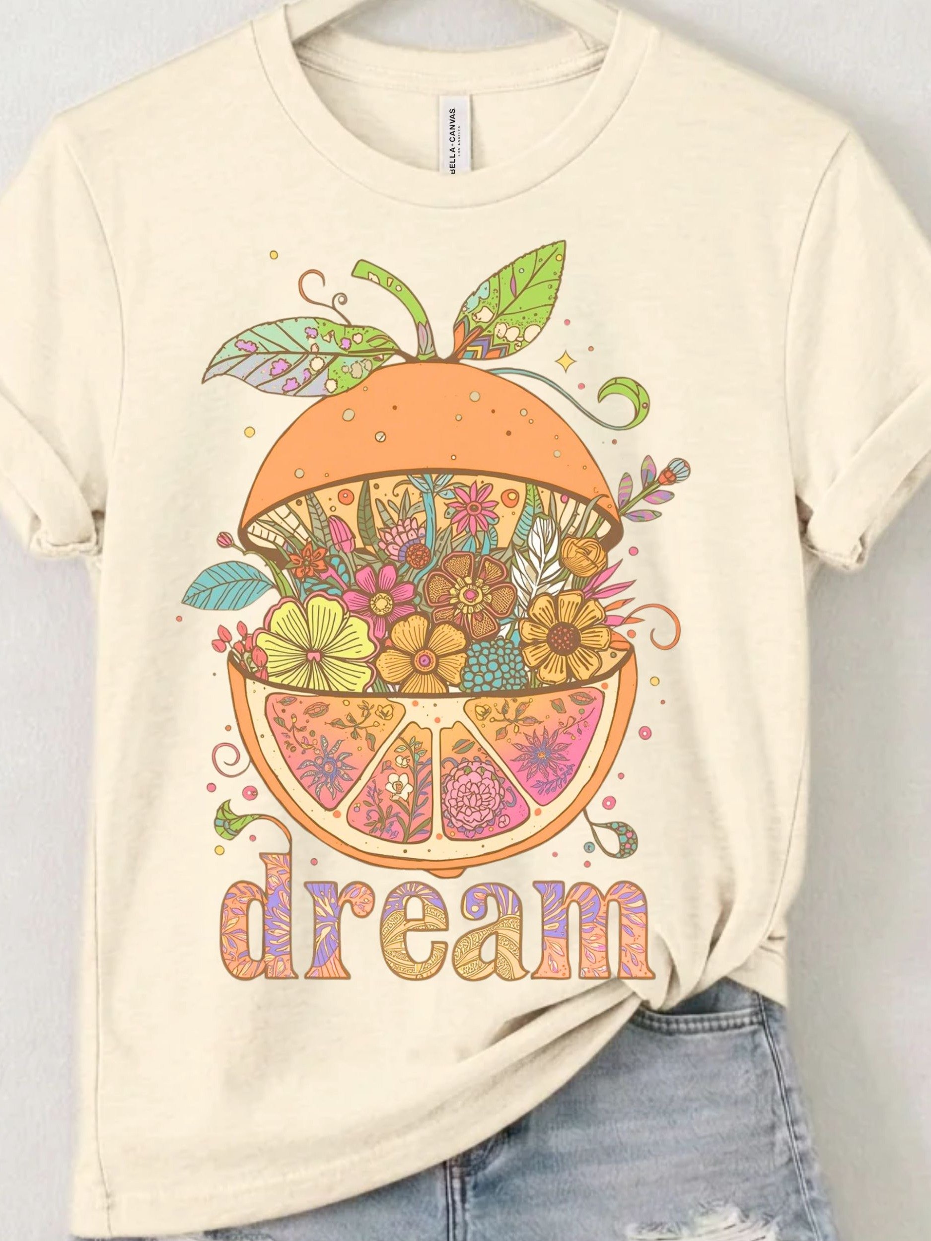 Dream Tangerine Tee, Retro Hippy Psychedelic Citrus Shirt product image (1)