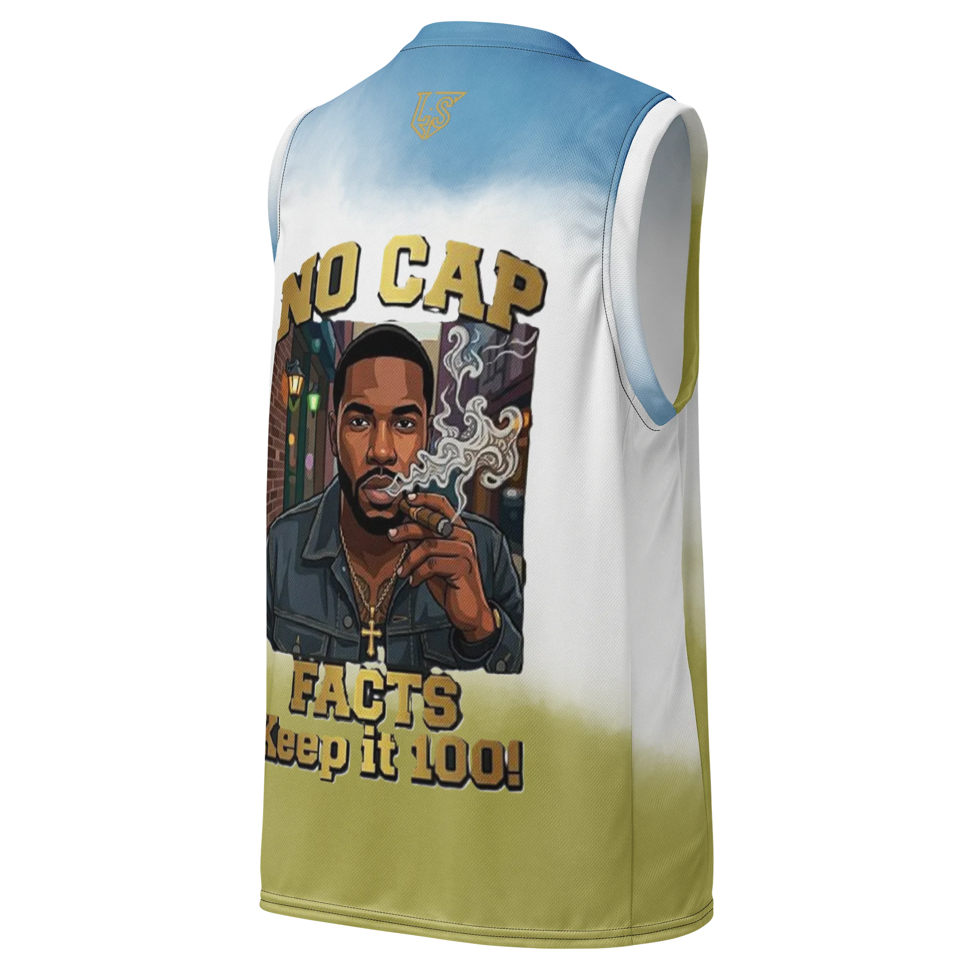 No Cap Blue White and Gold Fade Sleeveless Pattern Design product image (3)